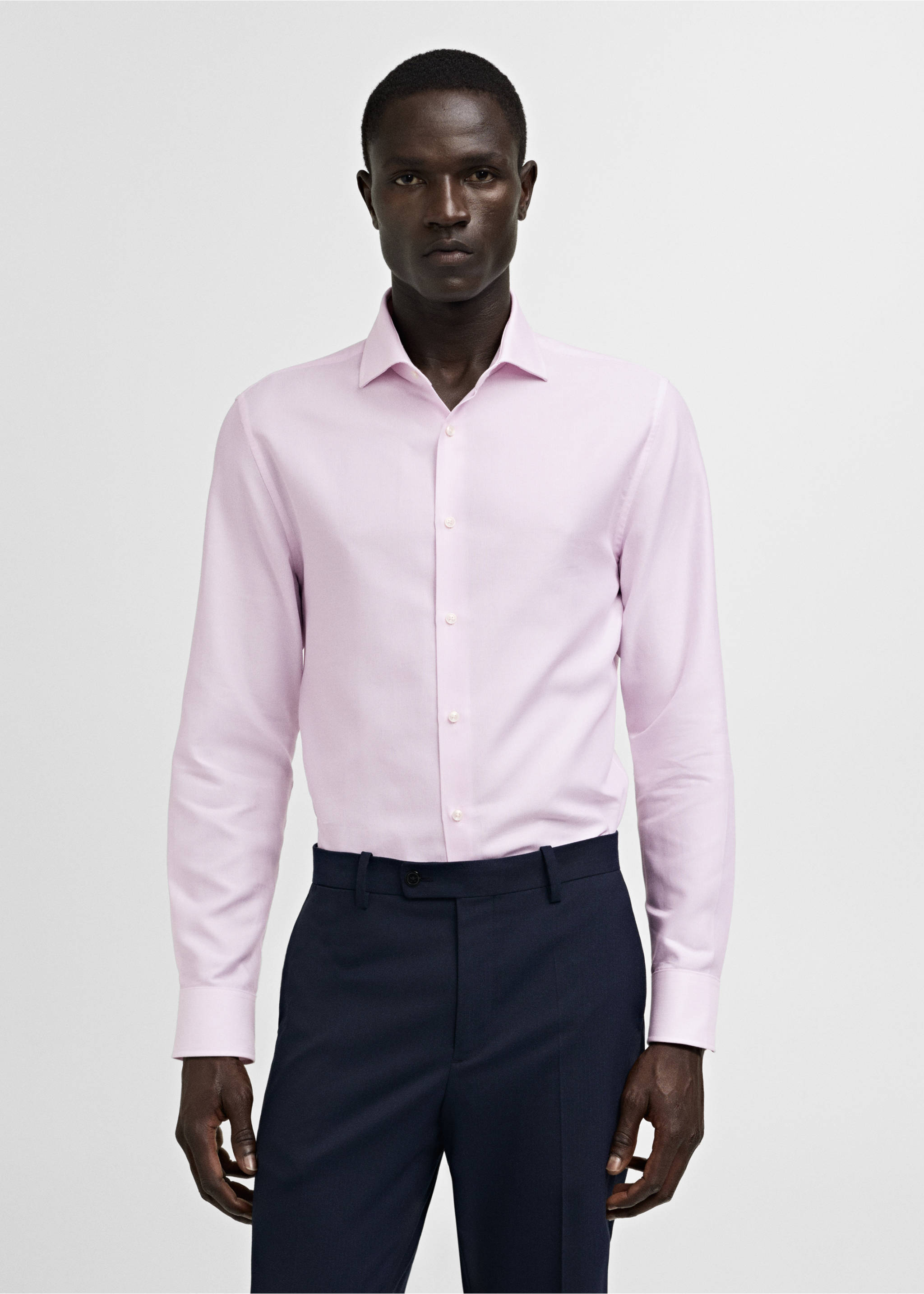 Slim-fit micro-stripe twill suit shirt - Medium plane, Light Pink. Ref: 77030575-00.