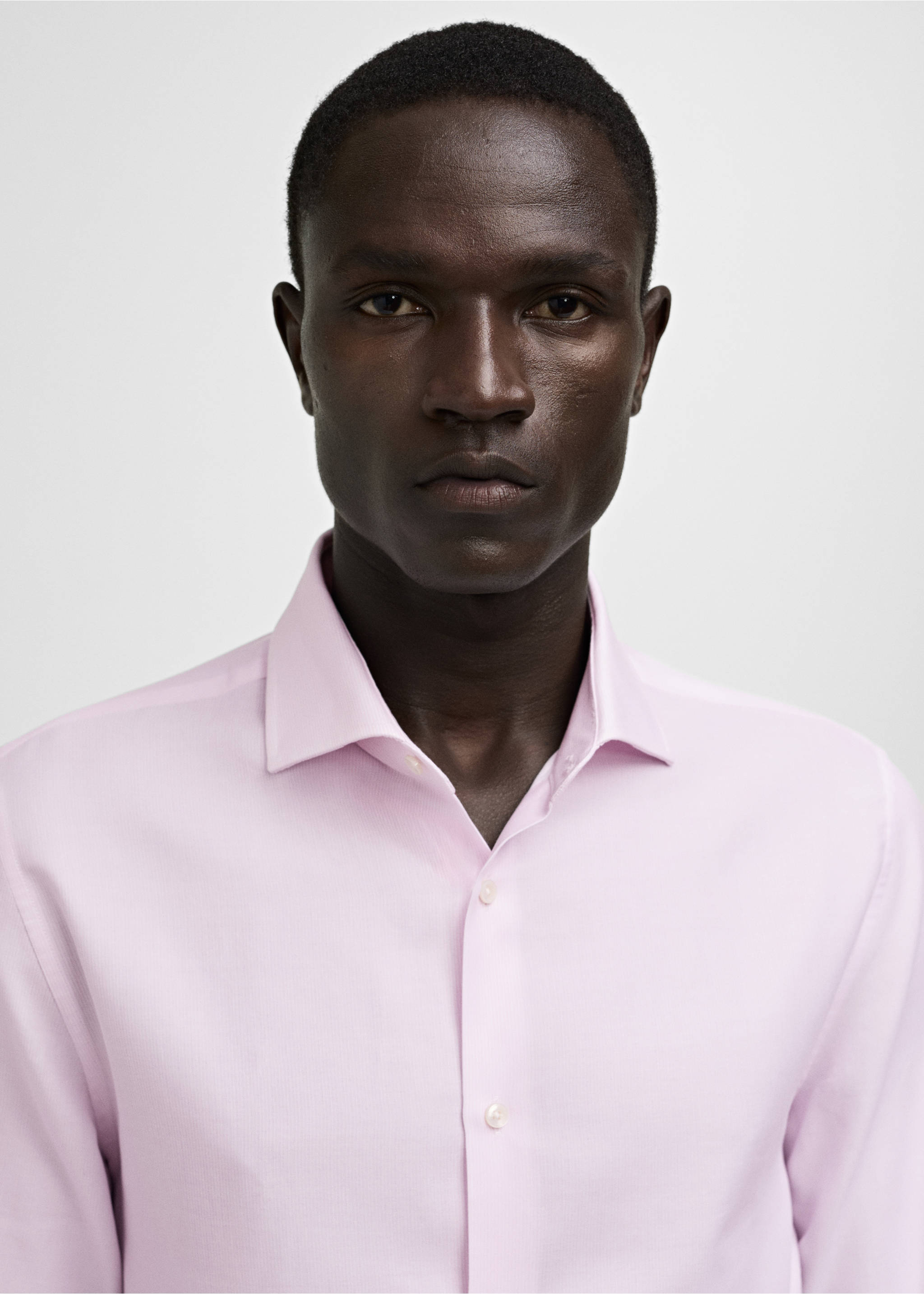 Slim-fit micro-stripe twill suit shirt - Details of the article 1, Light Pink. Ref: 77030575-00.