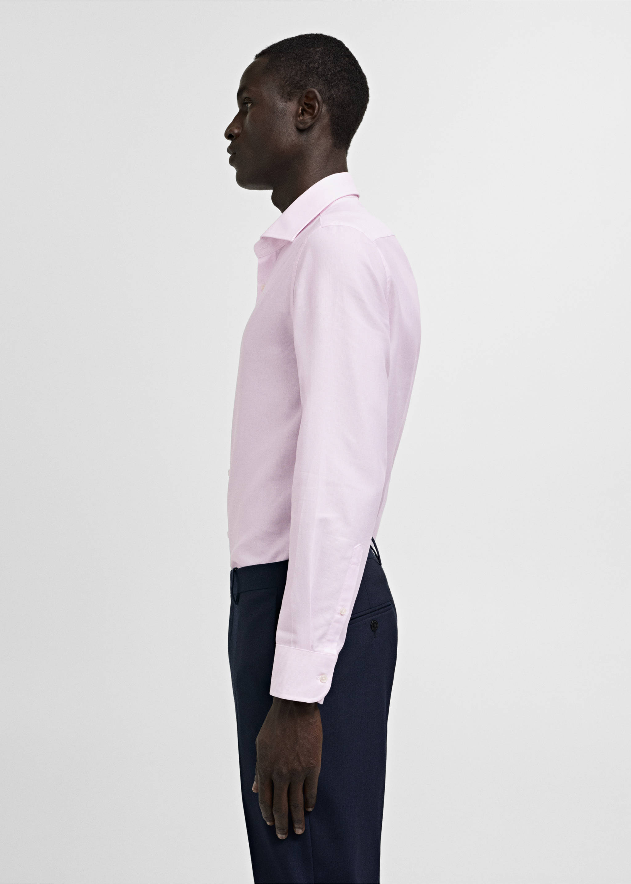 Slim-fit micro-stripe twill suit shirt - Details of the article 2, Light Pink. Ref: 77030575-00.