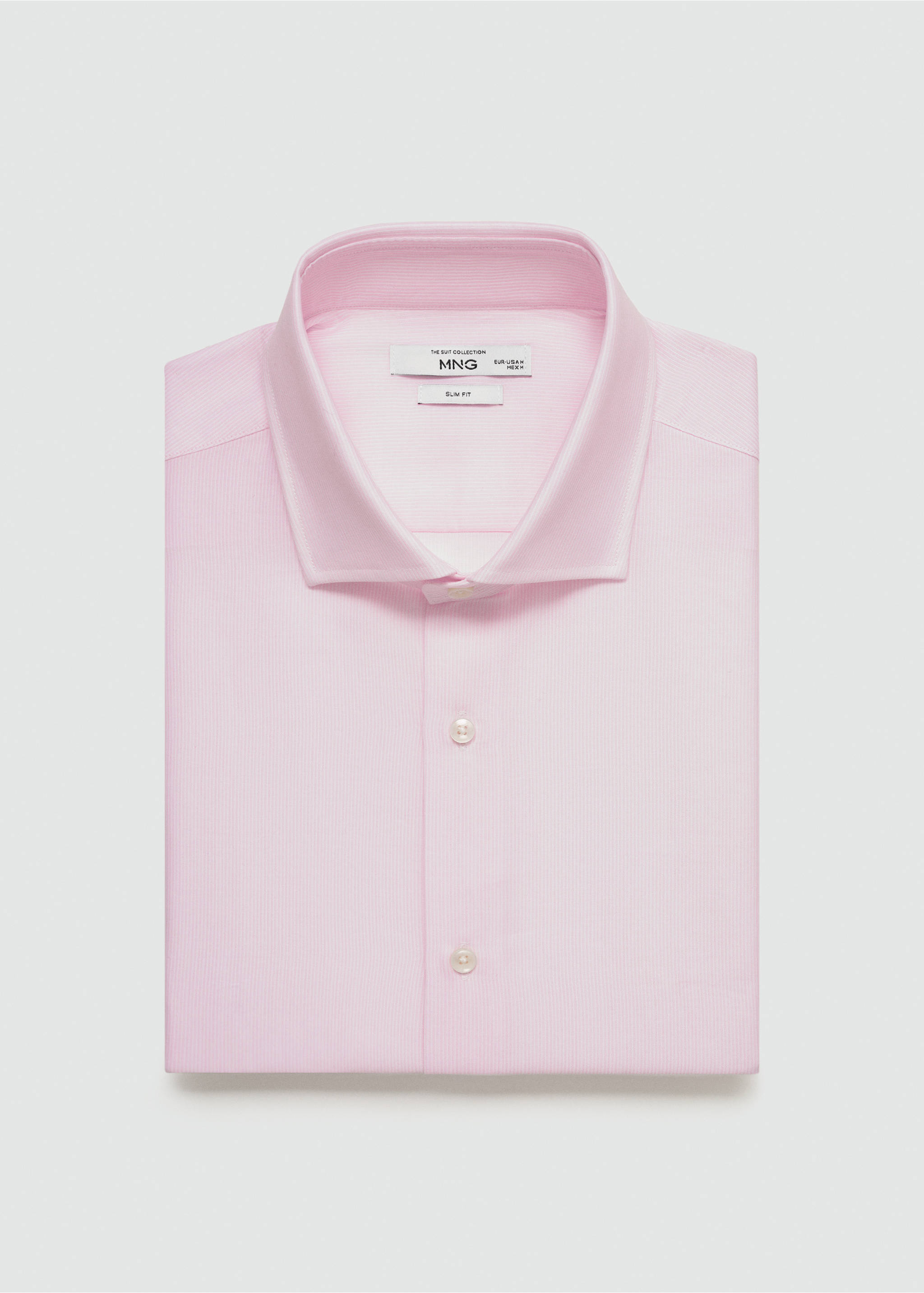 Slim-fit micro-stripe twill suit shirt - Details of the article 8, Light Pink. Ref: 77030575-00.