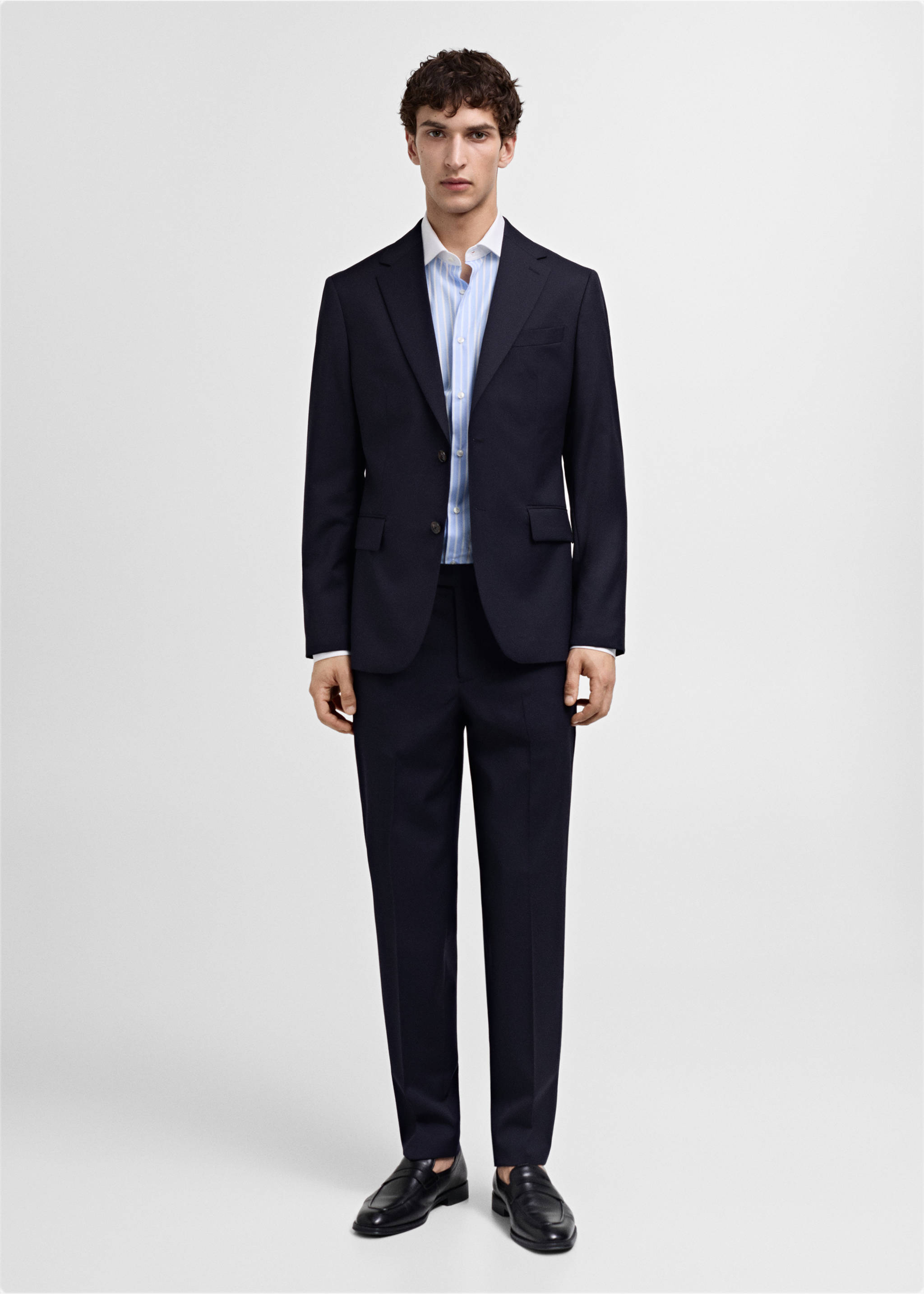 Striped-print slim-fit suit shirt - General plane, Sky Blue. Ref: 77030576-00.