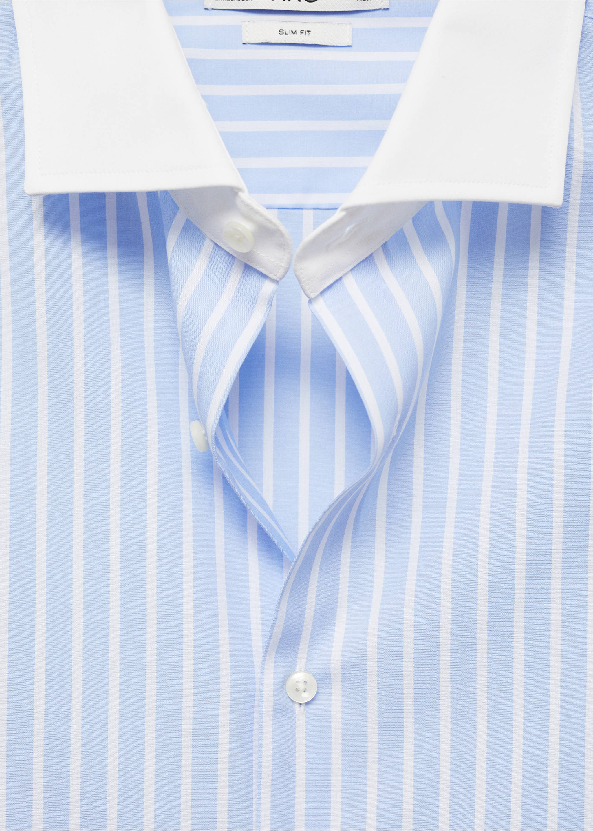 Striped-print slim-fit suit shirt - Details of the article 8, Sky Blue. Ref: 77030576-00.