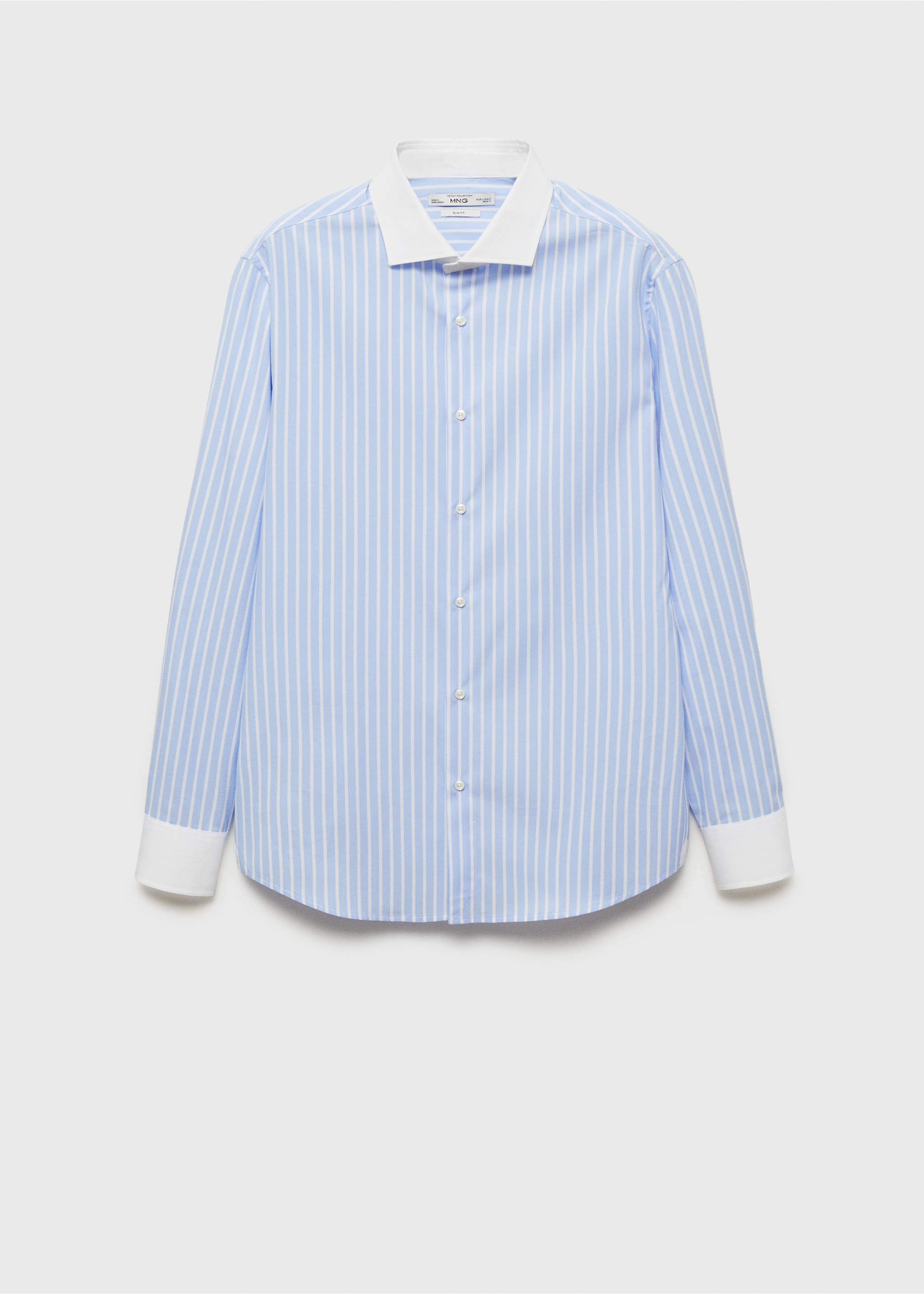 Striped-print slim-fit suit shirt - Article without model, Sky Blue. Ref: 77030576-00.