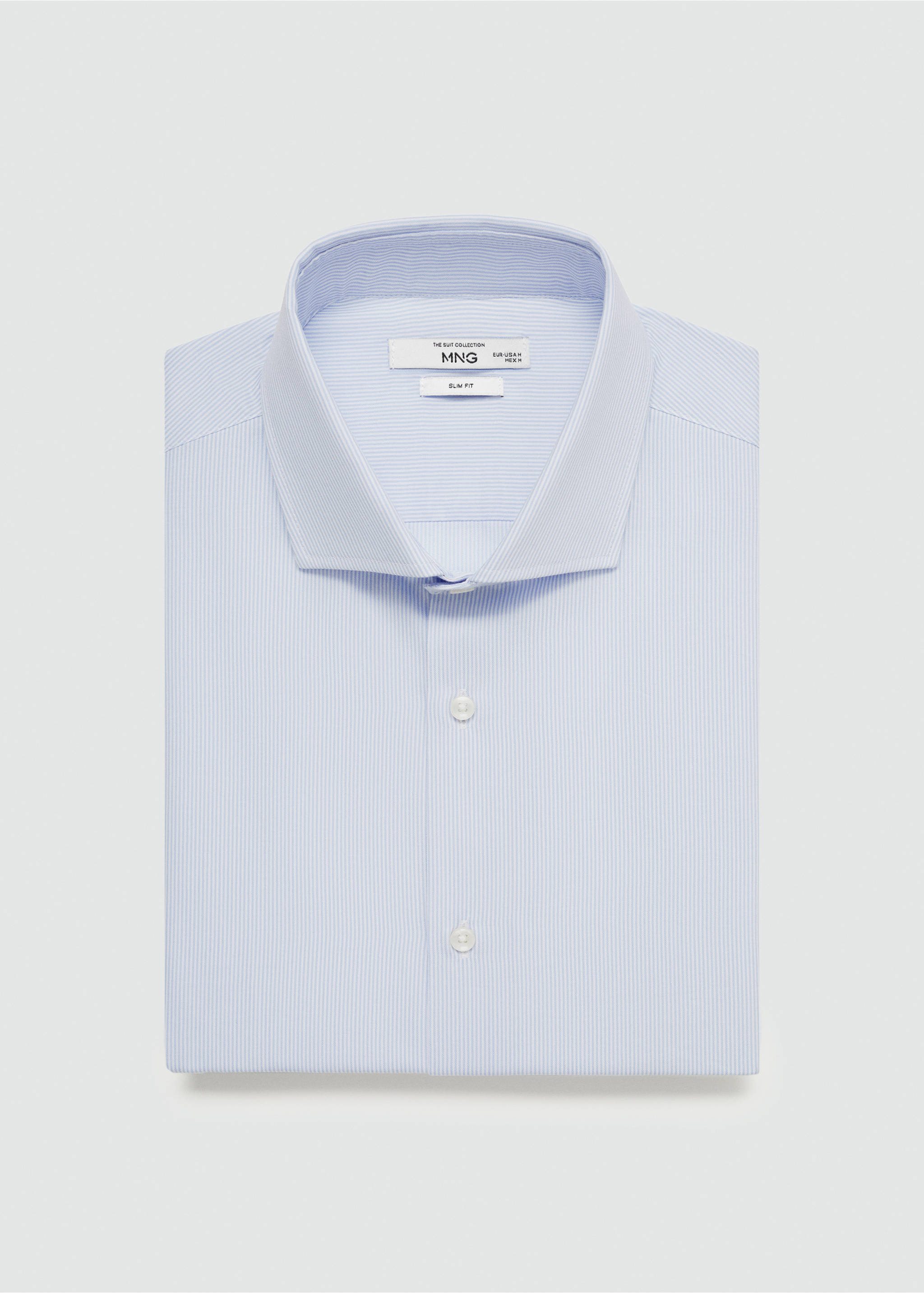 Feingestreiftes Slim Fit-Oberhemd aus Twill - Detail des Artikels 8, Blau. Ref: 77030578-00.