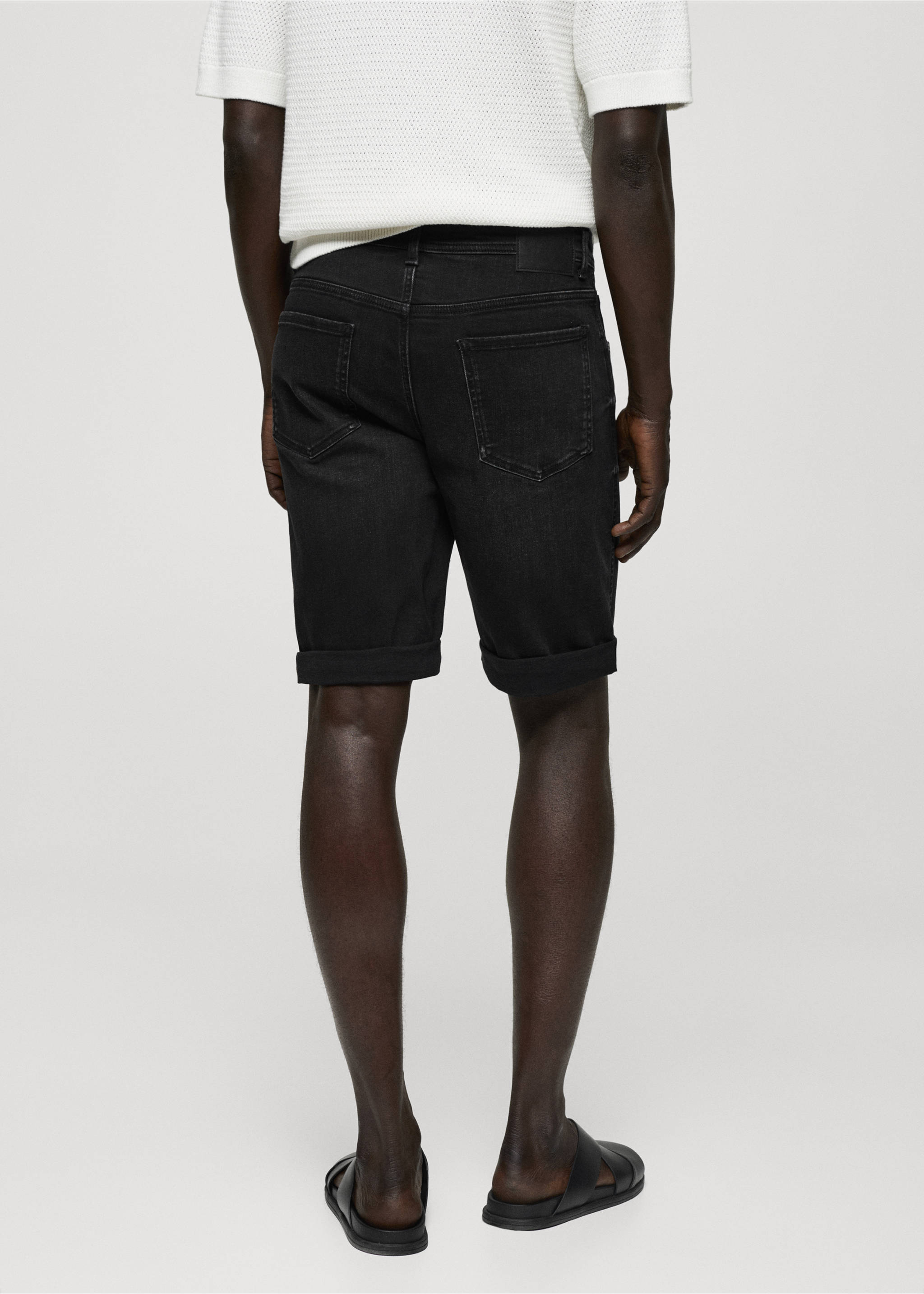 Slim-fit denim bermuda shorts - Reverse of the article, Black denim. Ref: 77030579-00.