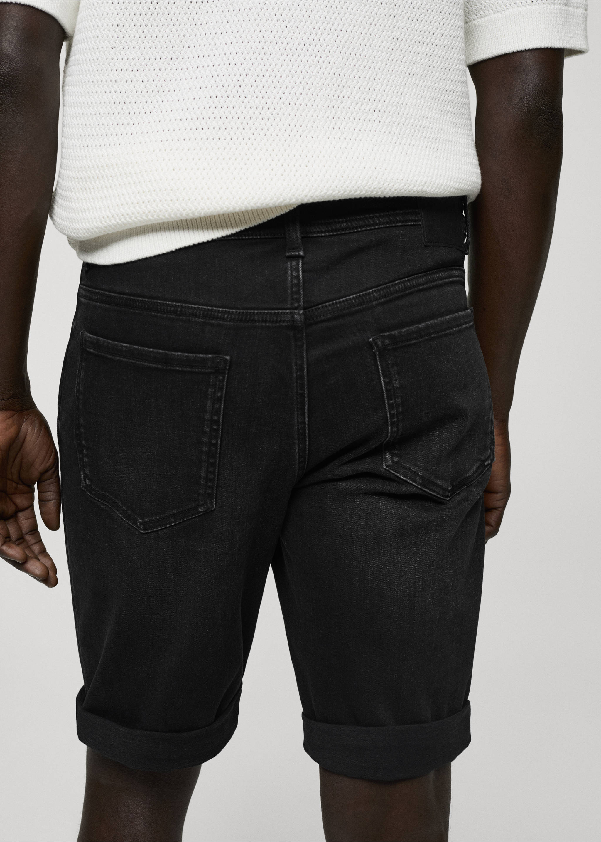 Slim-fit denim bermuda shorts - Details of the article 6, Black denim. Ref: 77030579-00.