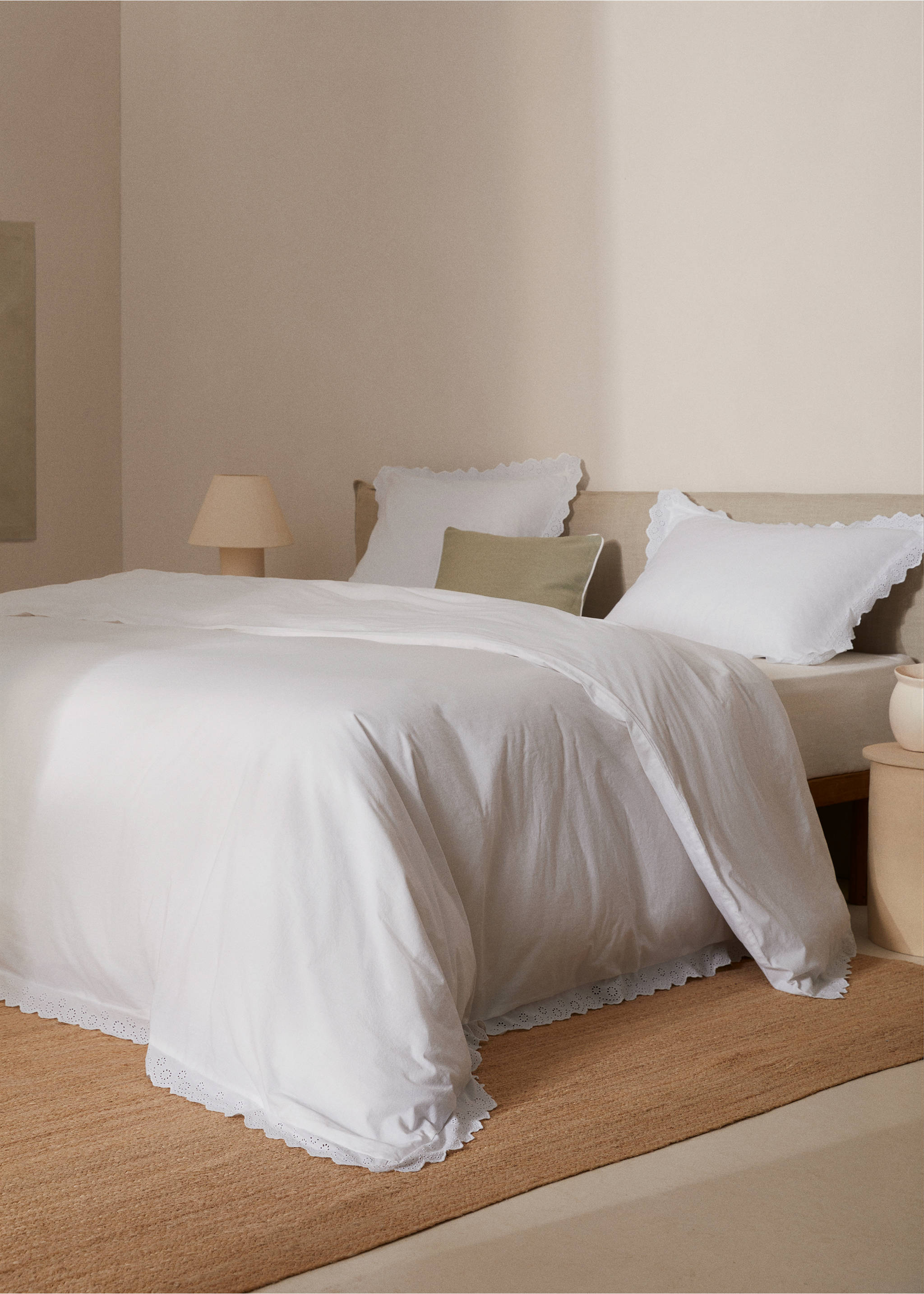 Cotton duvet cover with embroidered flounces for superking bed - General plane, White. Ref: 77030586-00.