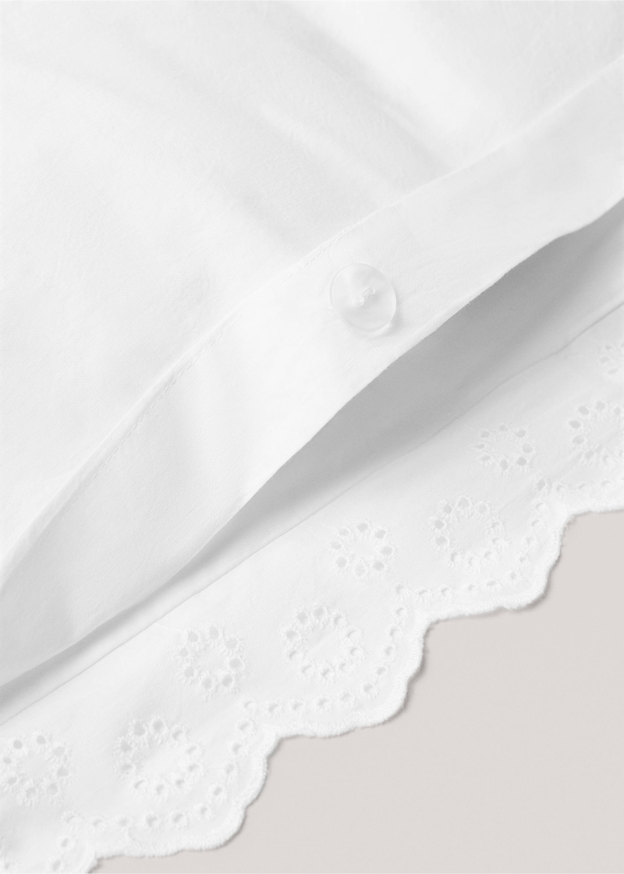 Cotton duvet cover with embroidered flounces for superking bed - Details of the article 3, White. Ref: 77030586-00.