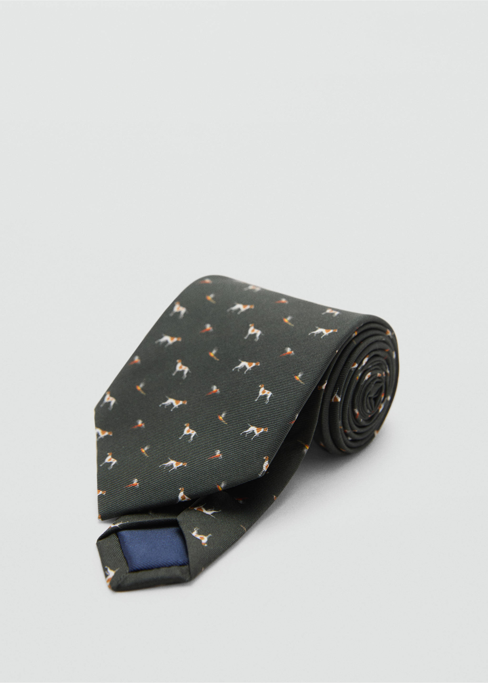 Corbata 100% seda de mora estampada - Plano medio, Khaki. Ref: 77030599-00.