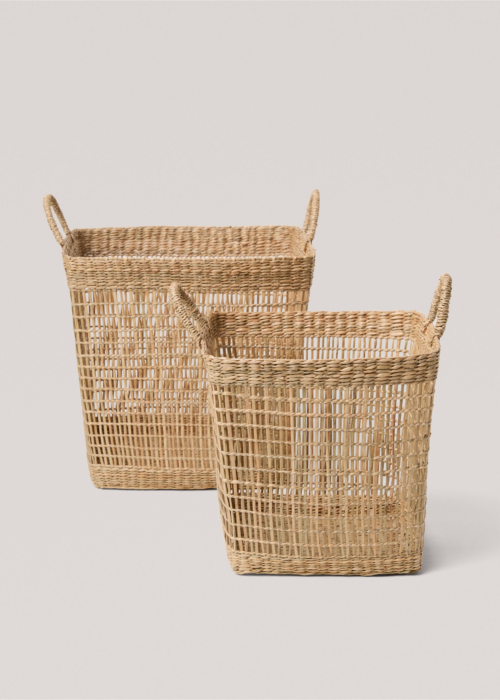 Square natural fibre basket 36x36cm - Details of the article 3, Brown. Ref: 77030604-00.