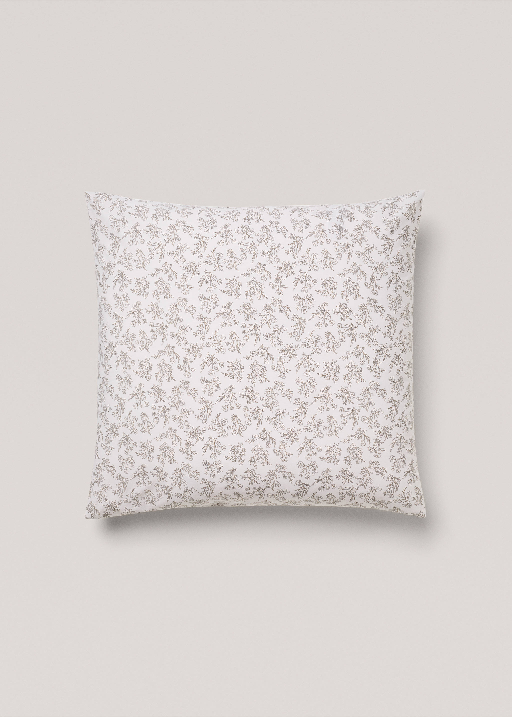 Cotton pillowcase with floral design 60x60cm - Article without model, Medium Grey. Ref: 77030605-00.