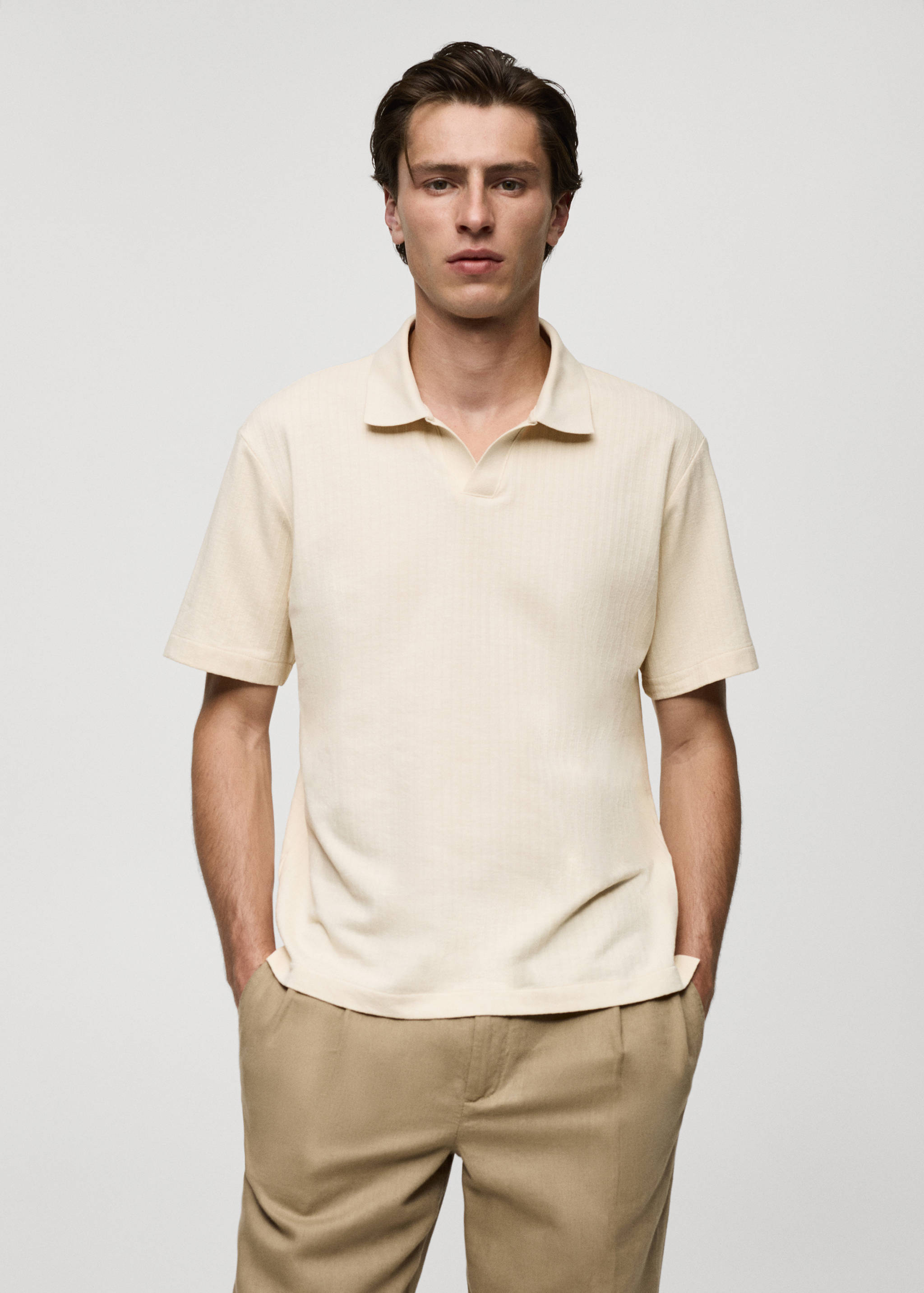 Regular-fit ribbed cotton polo shirt - Medium plane