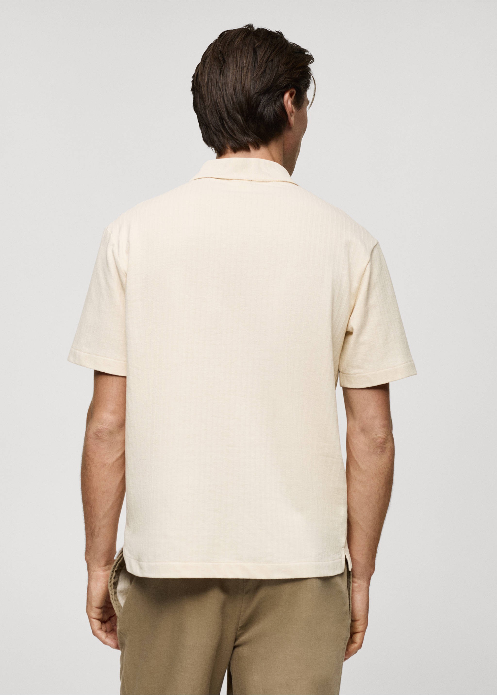 Regular-fit ribbed cotton polo shirt - Reverse of the article, White. Ref: 77030608-00.
