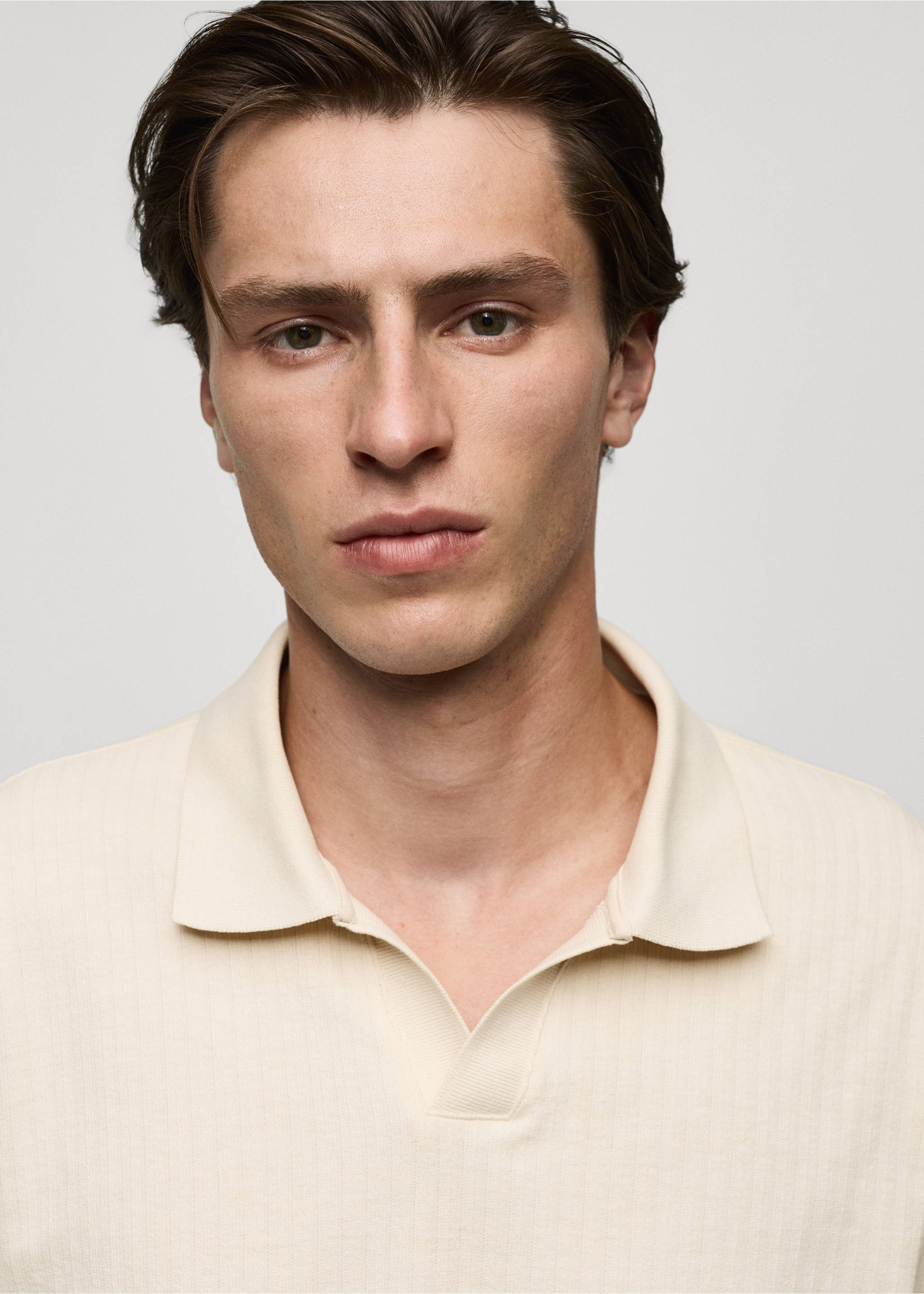 Regular-fit ribbed cotton polo shirt - Details of the article 1, White. Ref: 77030608-00.