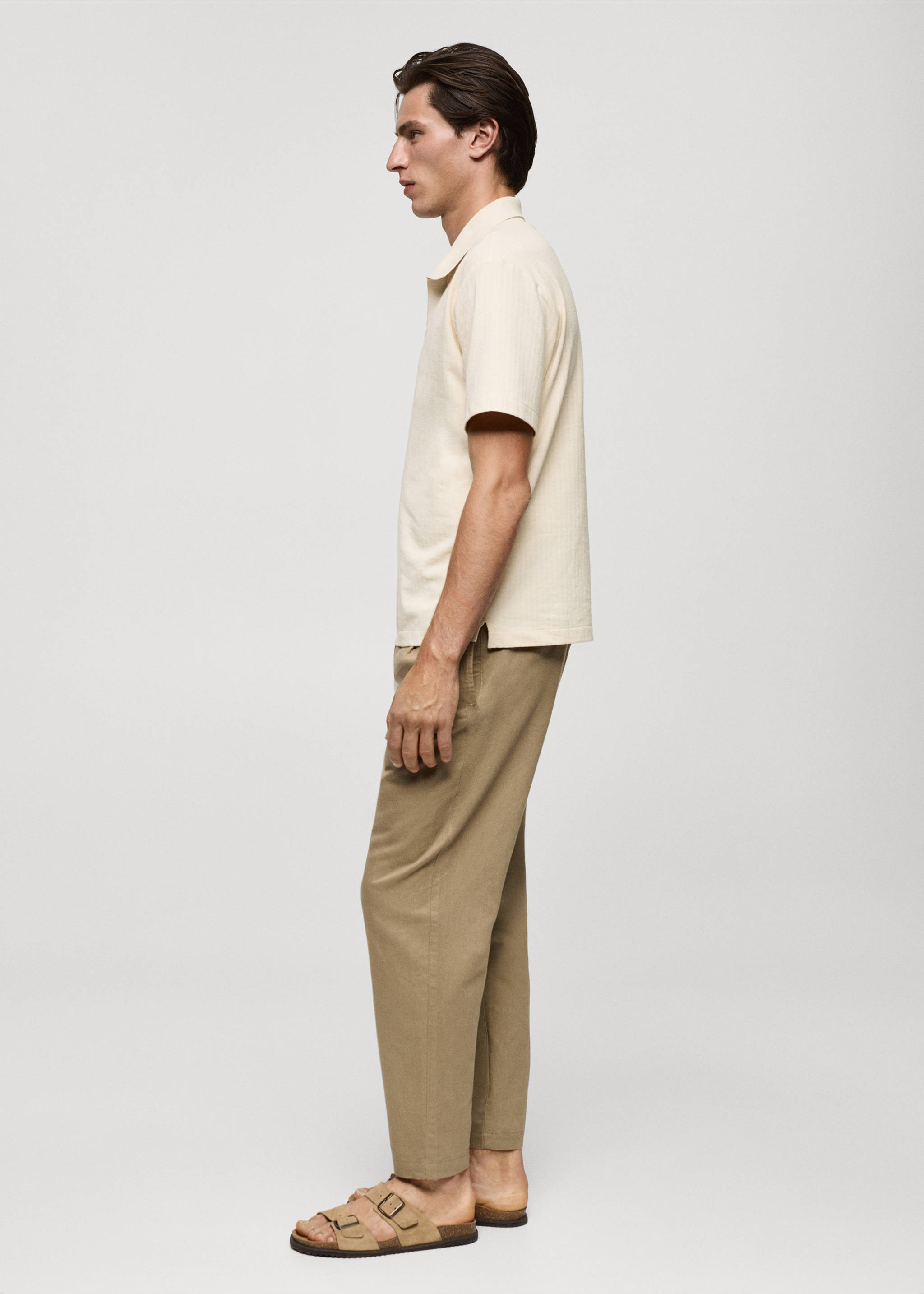 Regular-fit ribbed cotton polo shirt - Details of the article 2, White. Ref: 77030608-00.