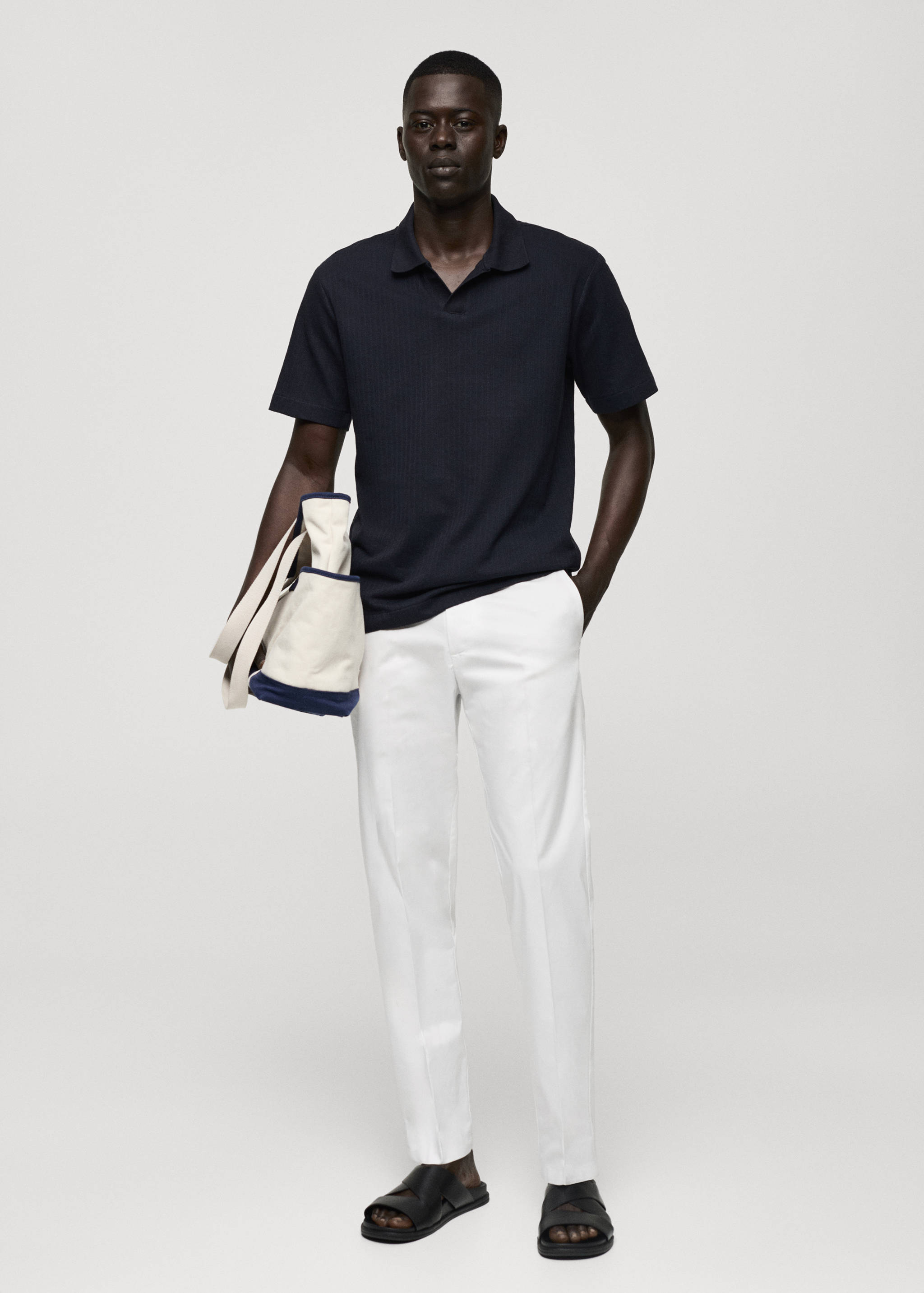 Regular-fit ribbed cotton polo shirt - General plane