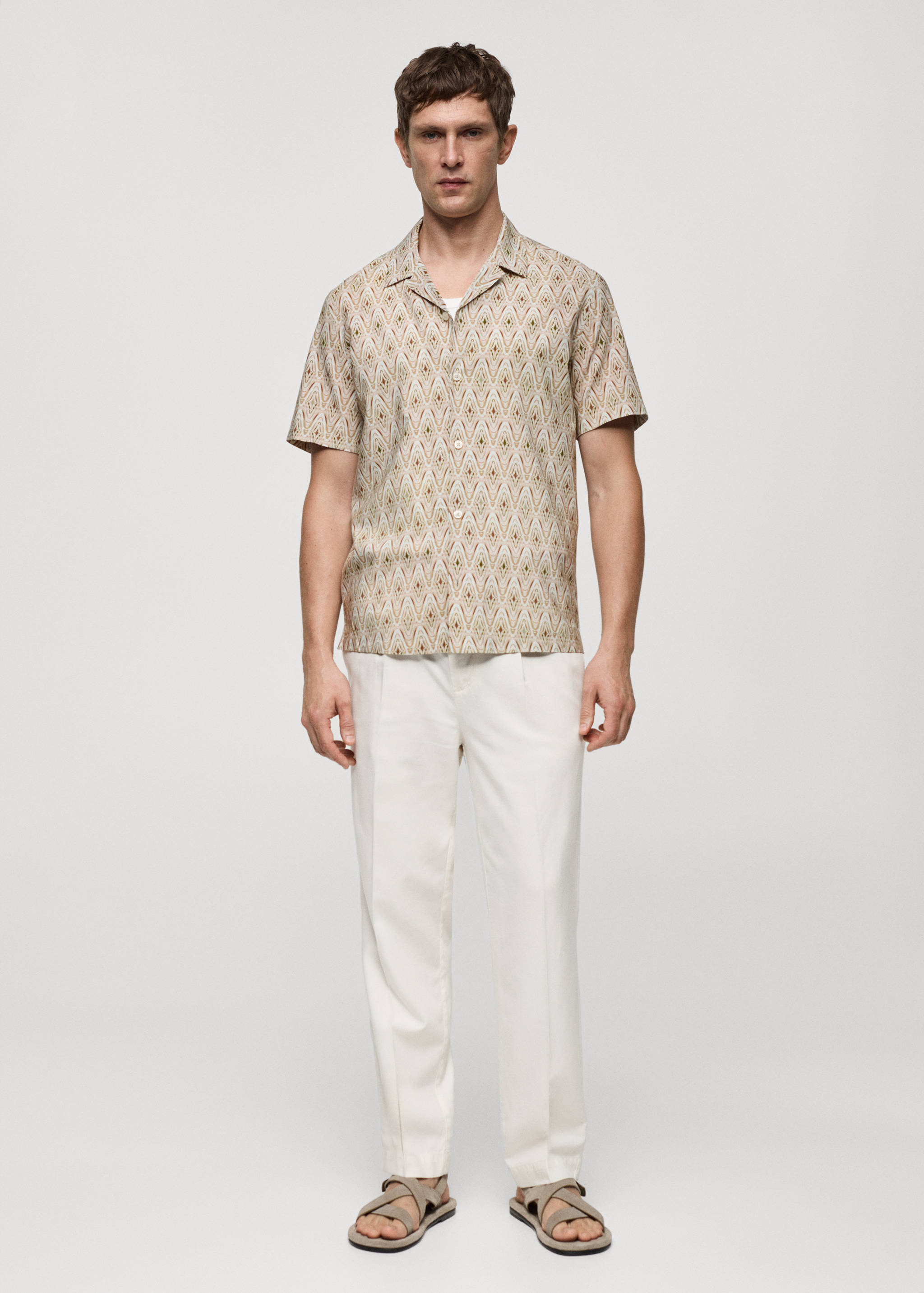 Printed flowing shirt with bowling collar - General plane