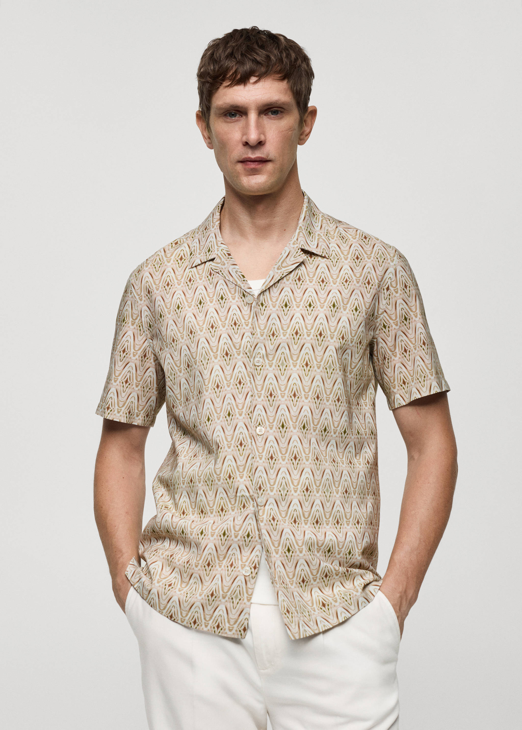 Printed flowing shirt with bowling collar - Medium plane