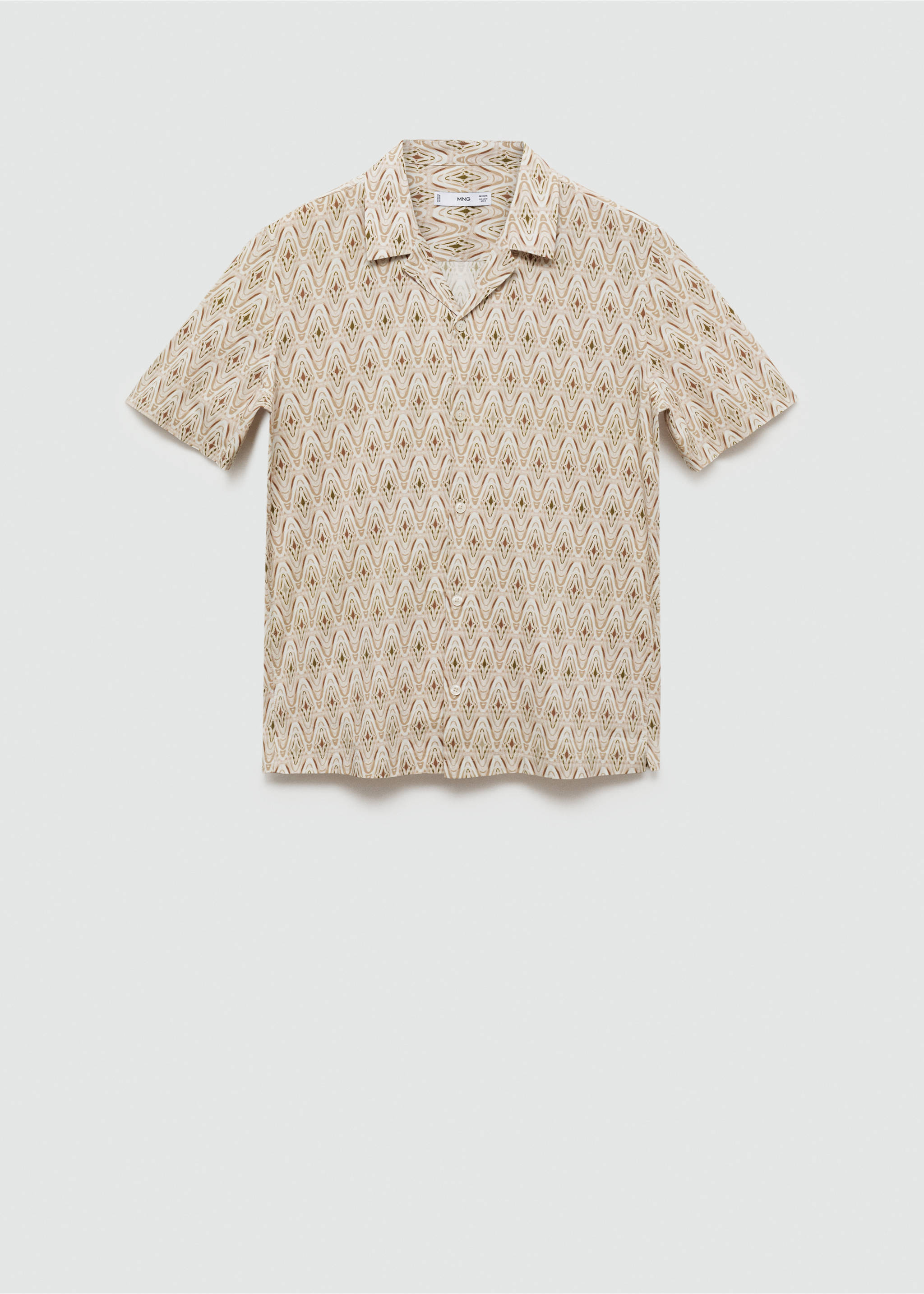Printed flowing shirt with bowling collar - Article without model, Beige. Ref: 77030624-00.