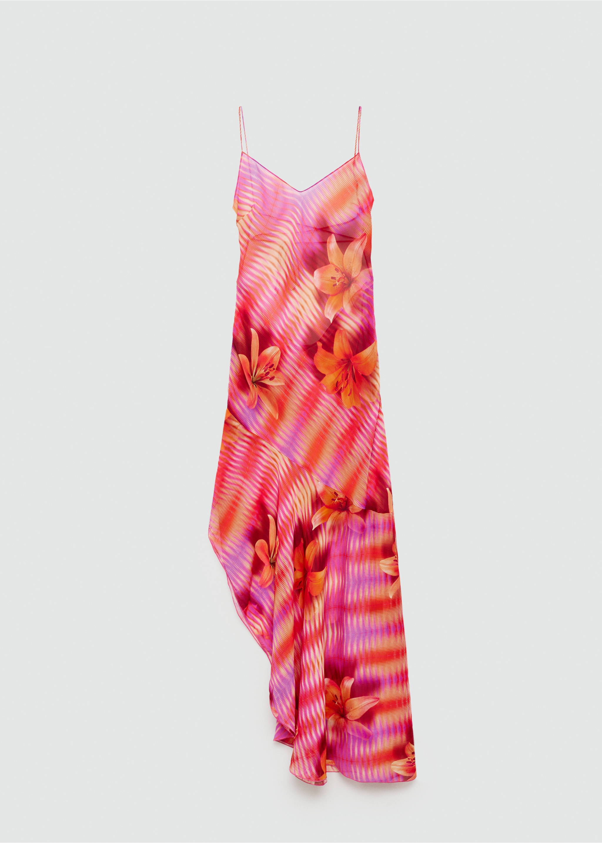 Printed dress with asymmetrical hem - Article without model, Pink. Ref: 77030629-00.