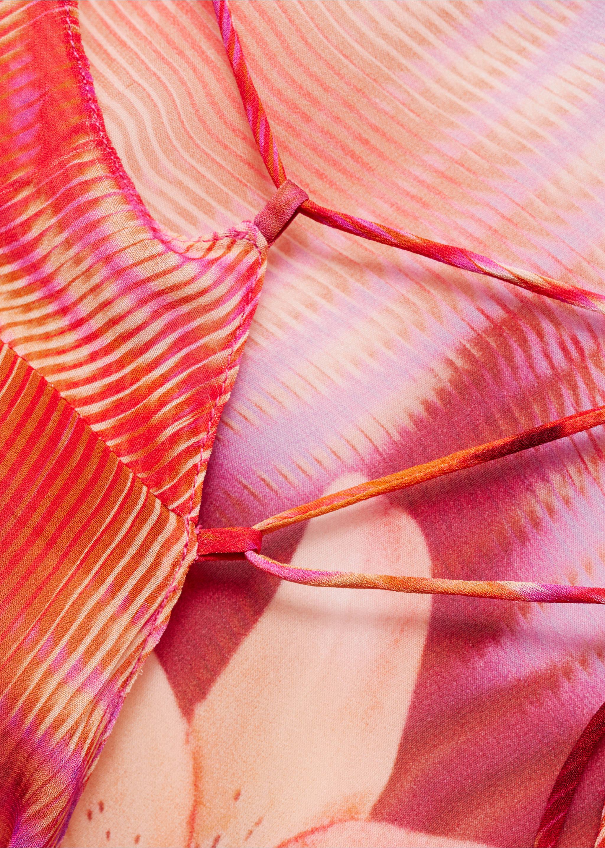 Printed dress with asymmetrical hem - Details of the article 8, Pink. Ref: 77030629-00.