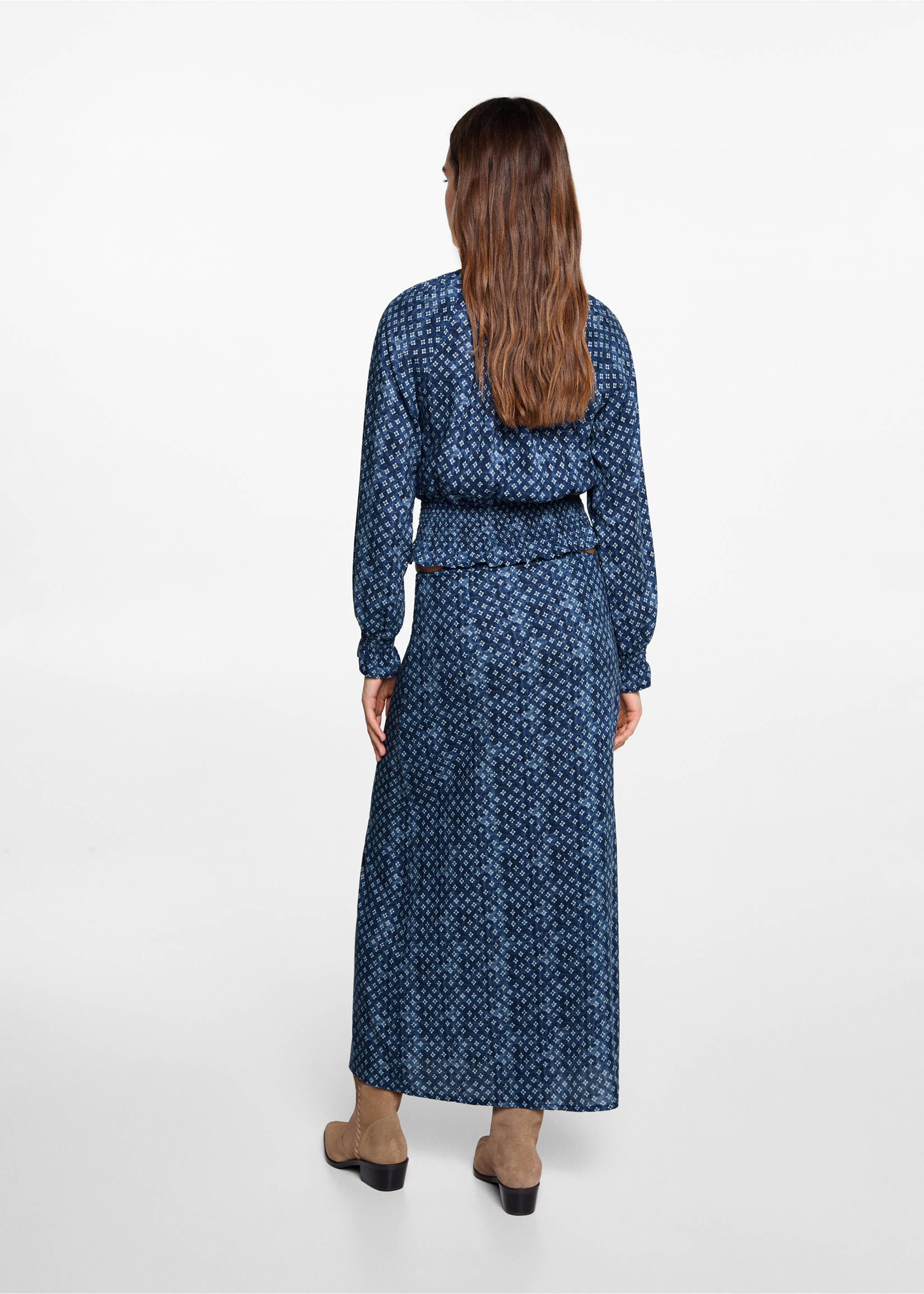 Printed midi skirt - Reverse of the article, Dark Navy. Ref: 77030644-00.