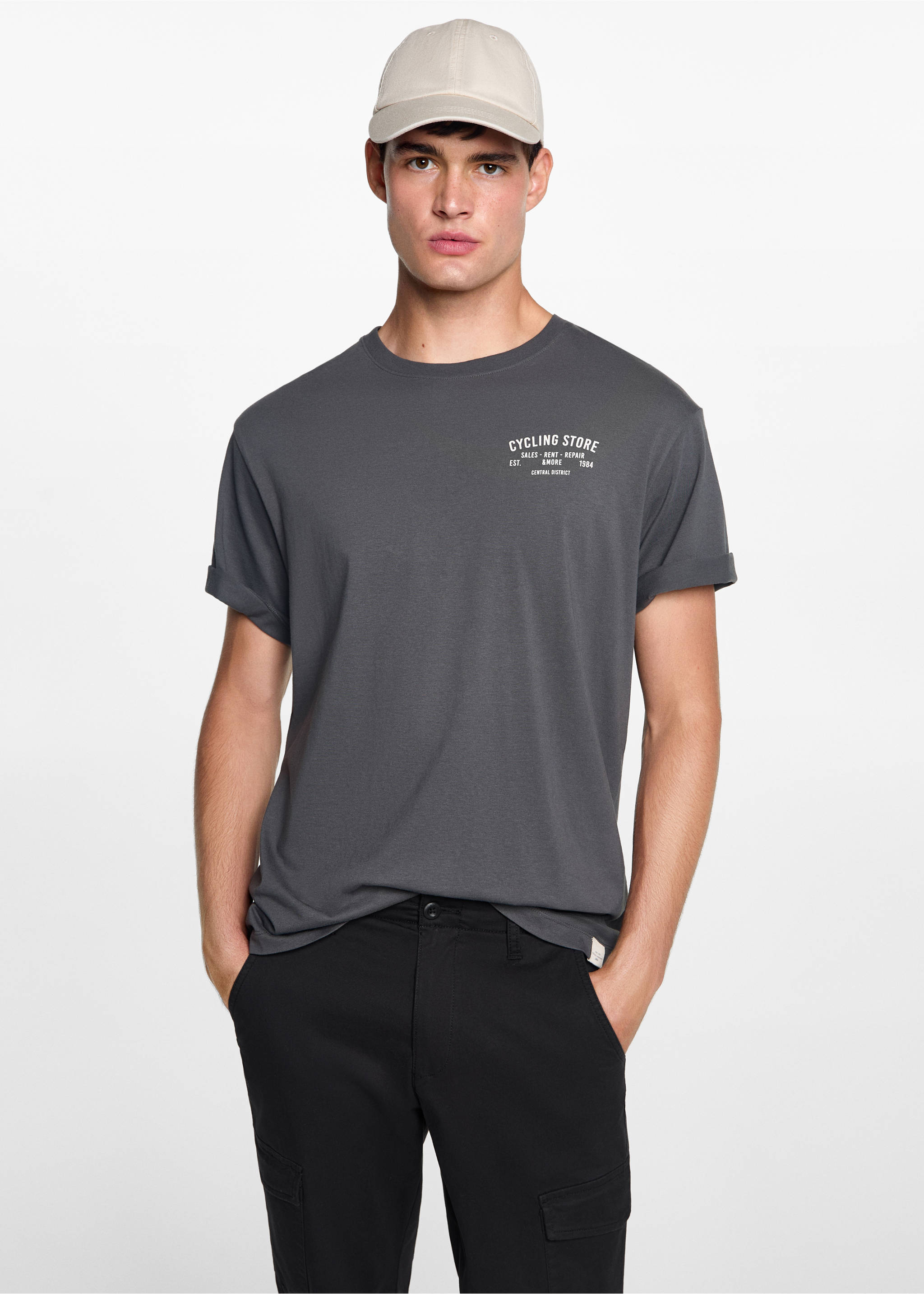 Pantalón cargo algodón - Plano medio, Negro. Ref: 77031509-00.