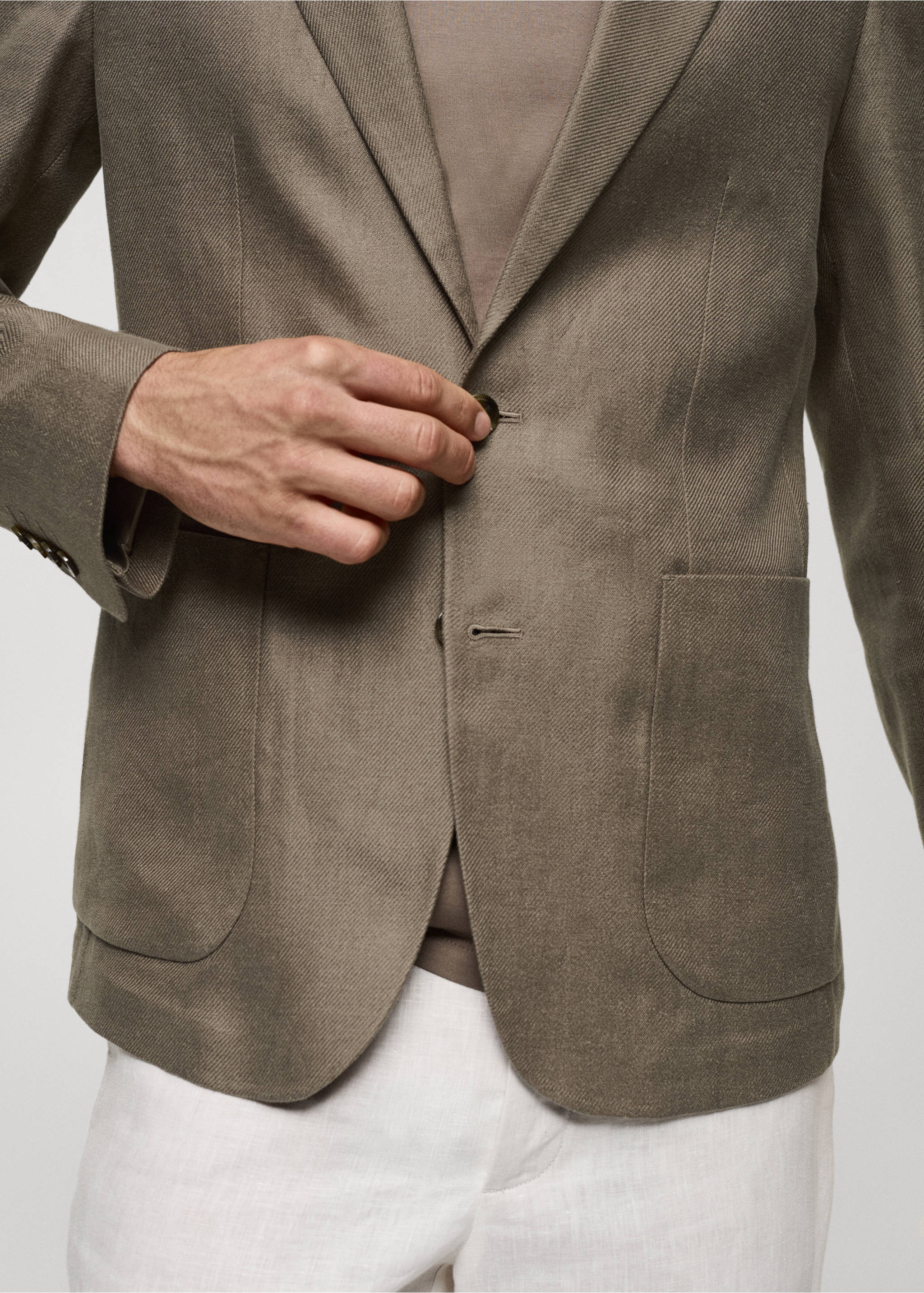 Americana slim fit 100% lino - Detalle del artículo 6, Khaki. Ref: 77032536-00.