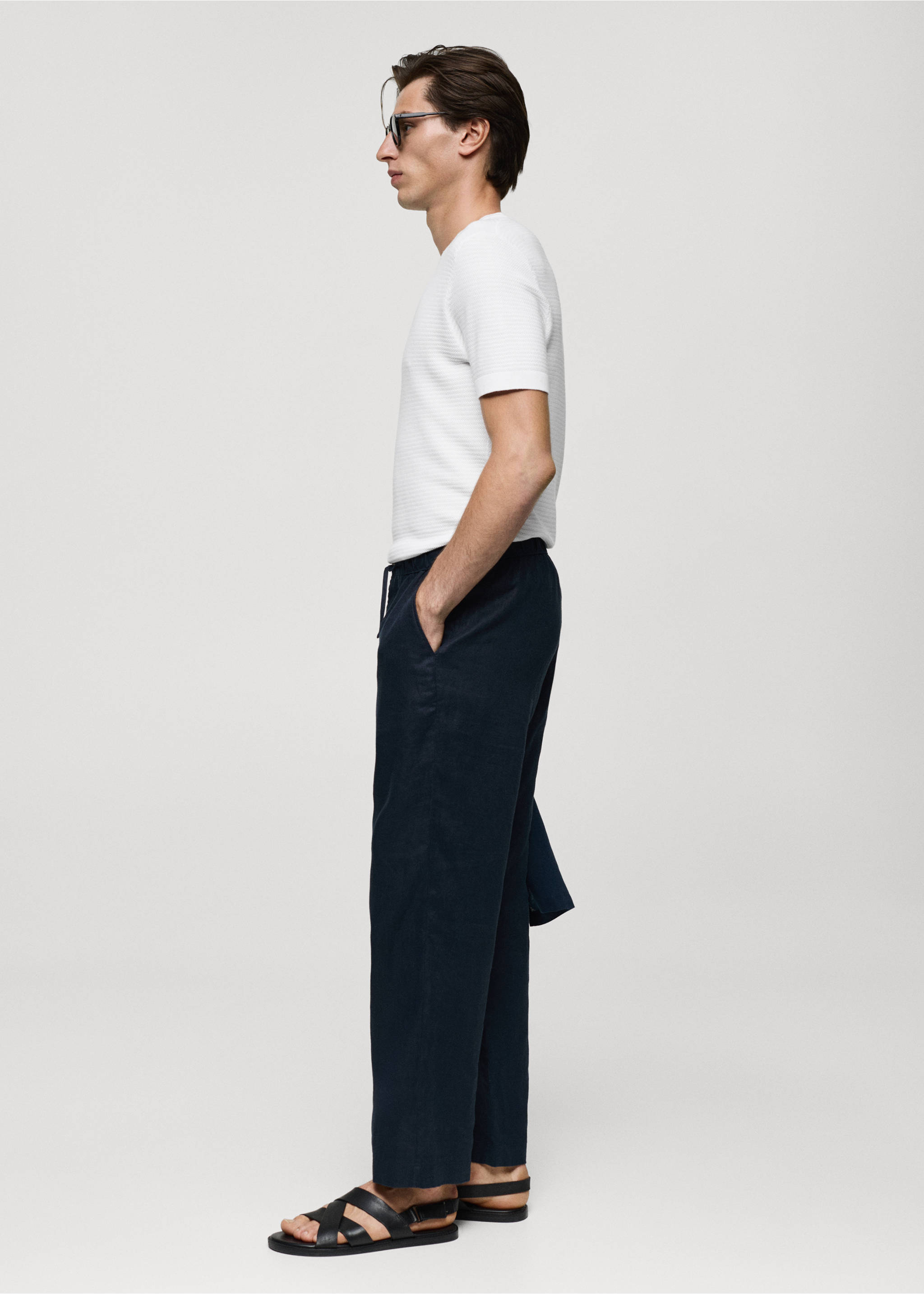 Koszulka z dzianiny z tencelu z warkoczami - Szczegóły artykułu 2, Biały. Ref: 77032538-00.