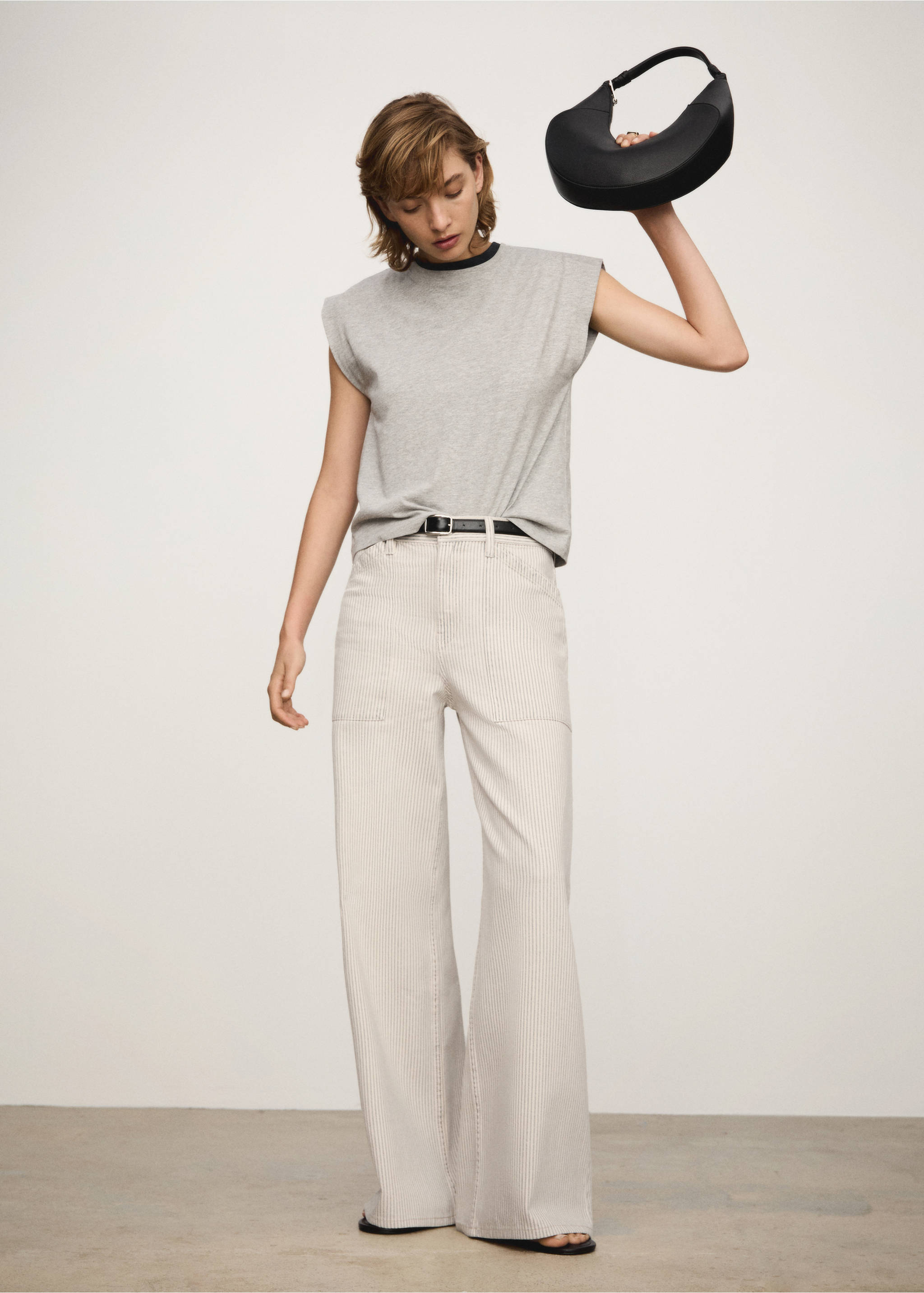 Striped wide leg jeans - Details of the article 2, Beige. Ref: 77032915-00.