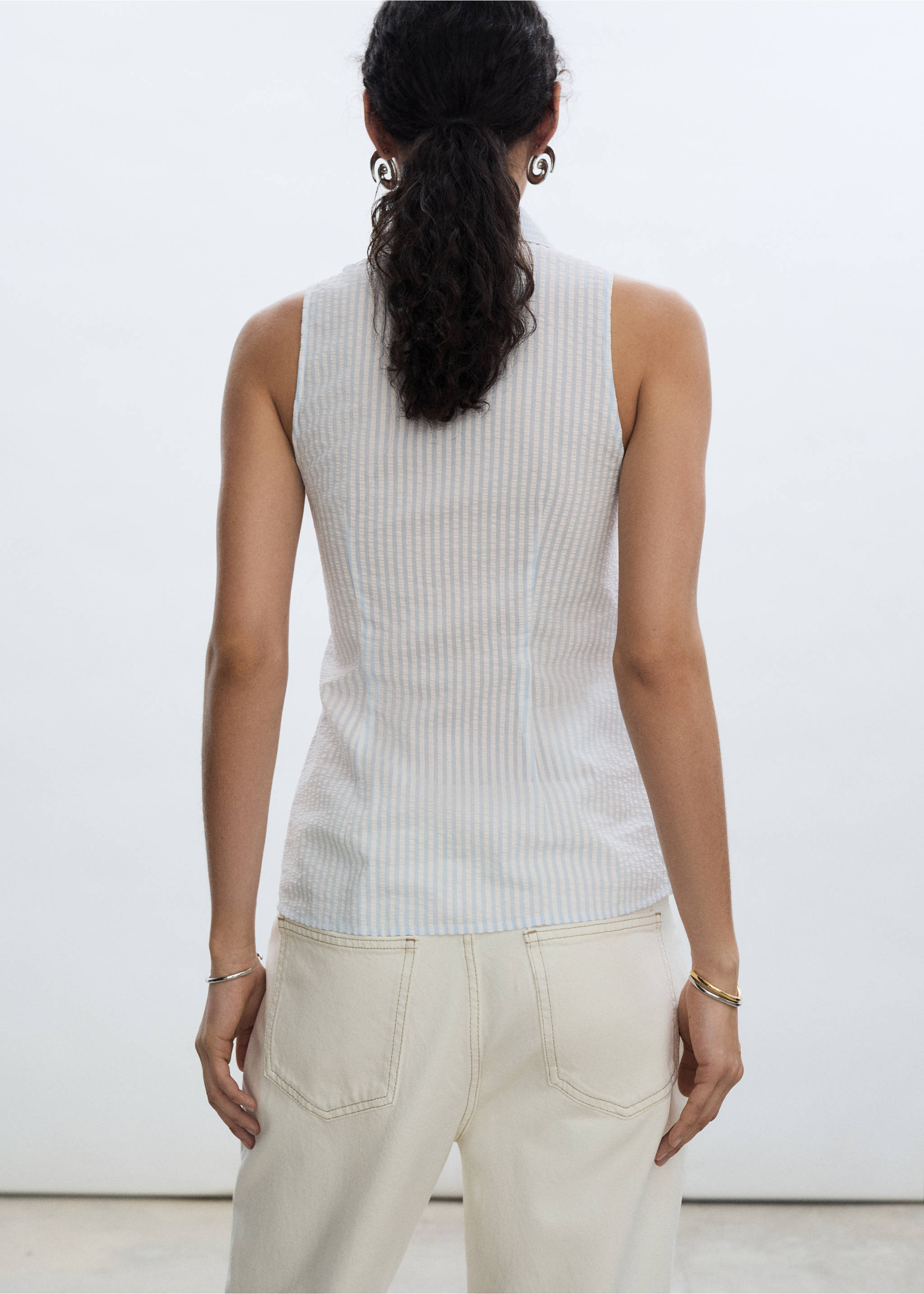 Striped textured shirt - Reverse of the article, Blue. Ref: 77032917-00.