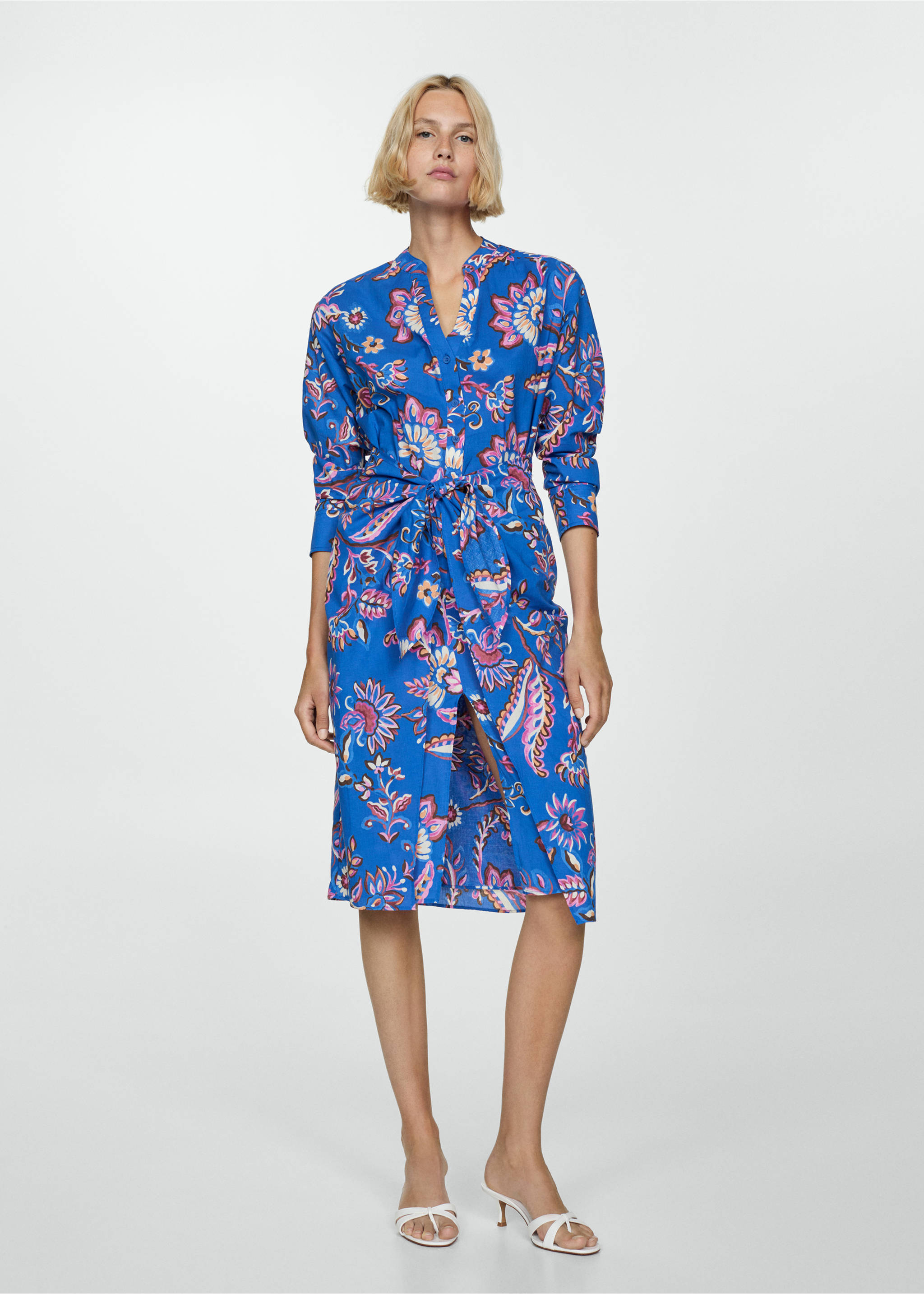 Floral print dress with bow - General plane, Blue. Ref: 77032924-00.