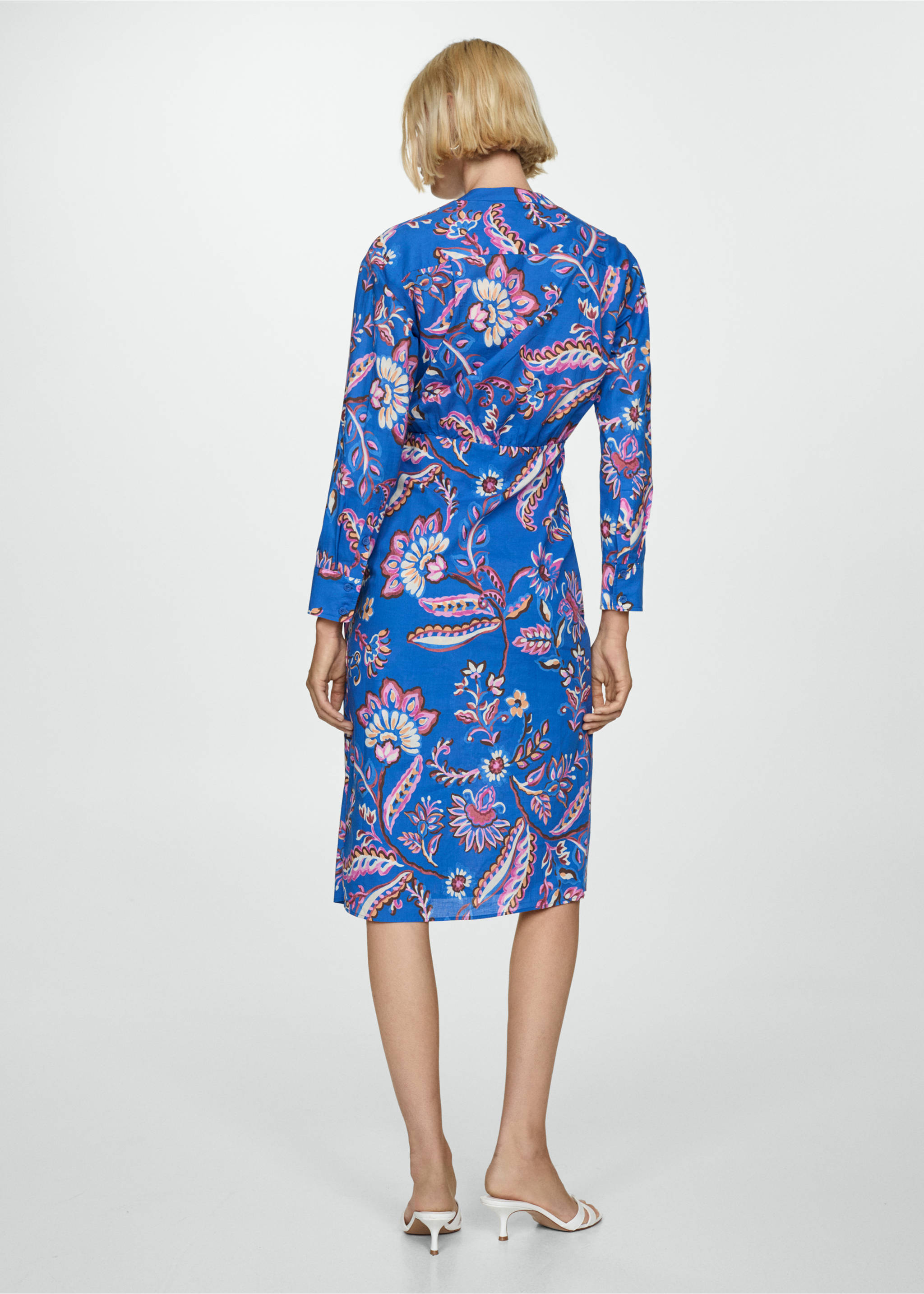 Floral print dress with bow - Reverse of the article, Blue. Ref: 77032924-00.