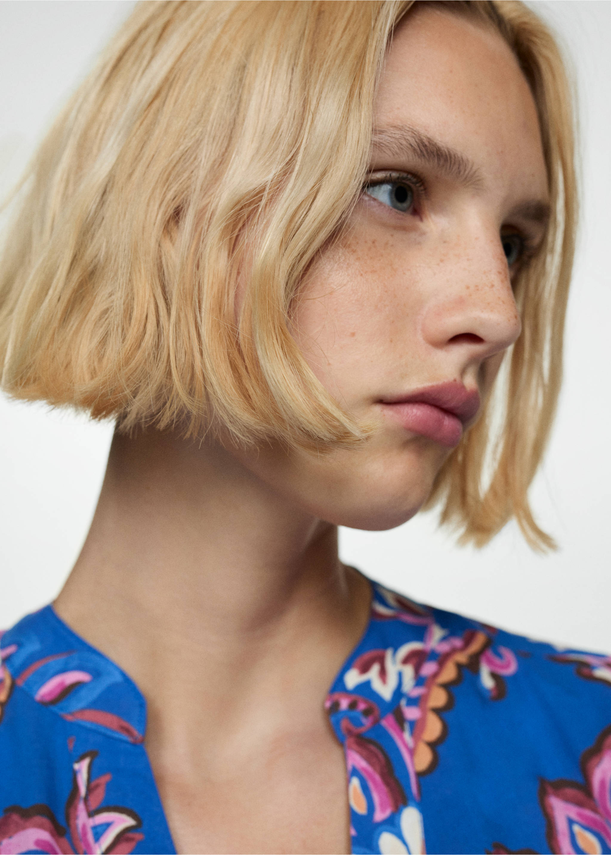 Floral print dress with bow - Details of the article 1, Blue. Ref: 77032924-00.