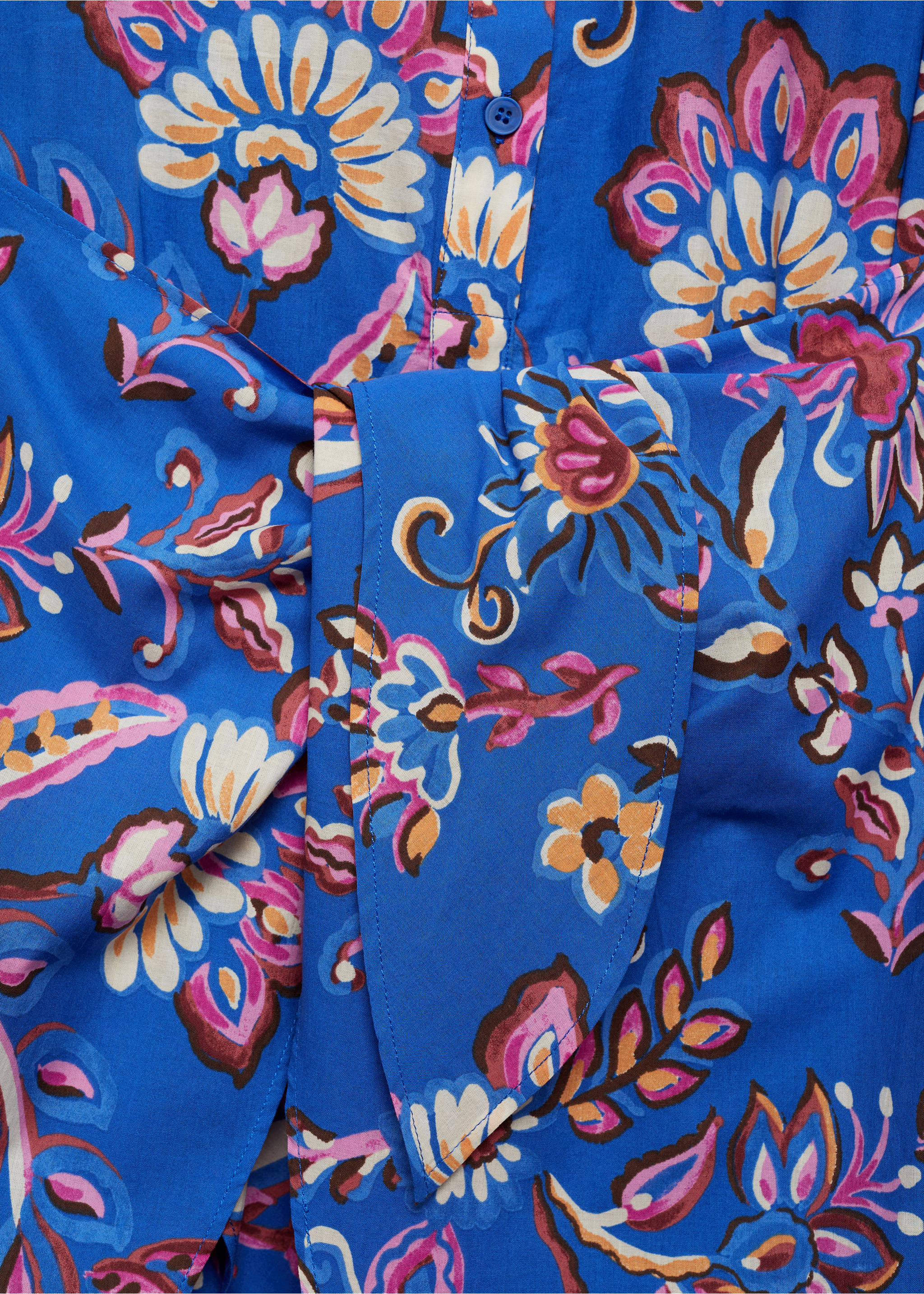 Floral print dress with bow - Details of the article 8, Blue. Ref: 77032924-00.