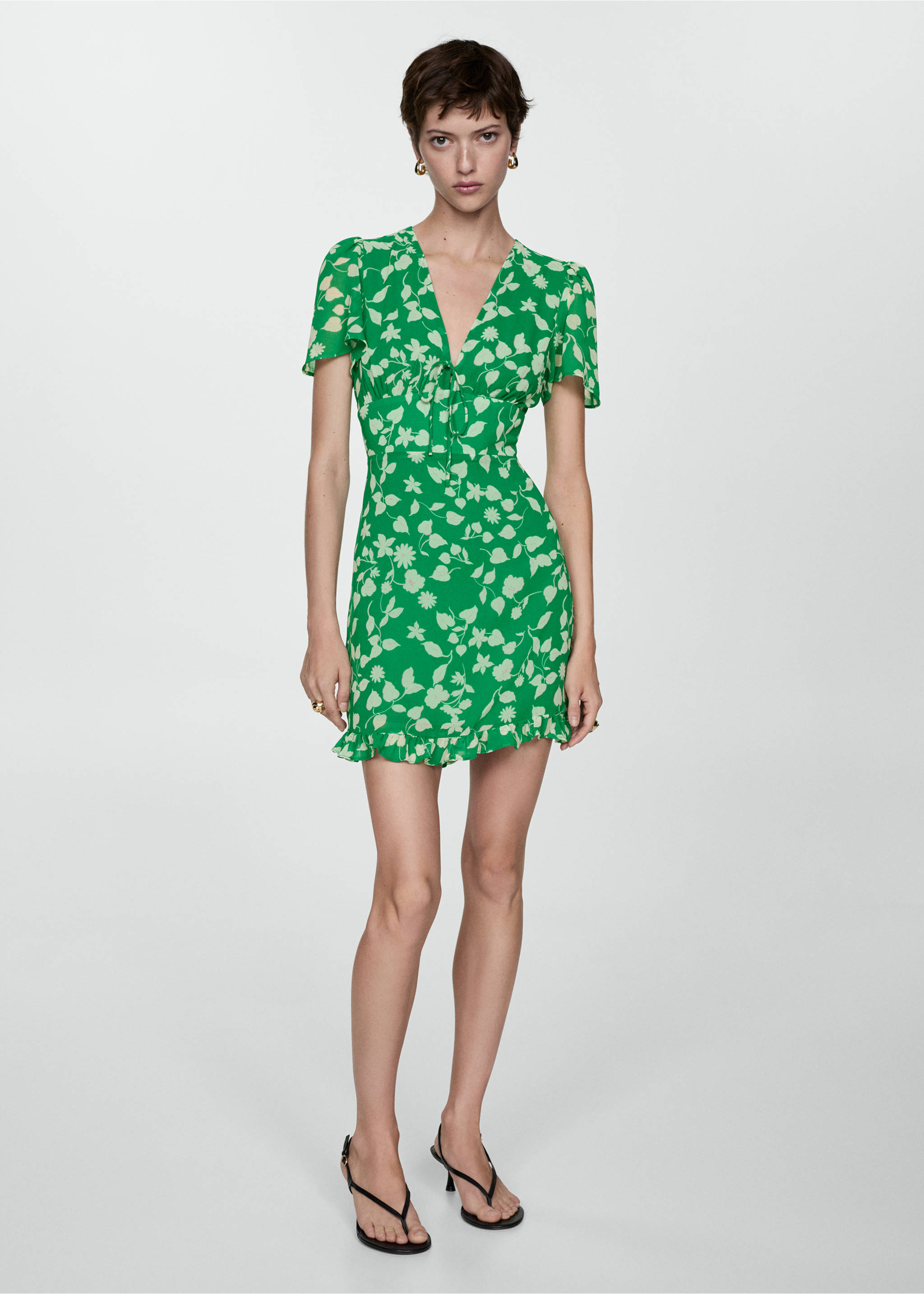 Printed short dress - General plane, Green. Ref: 77032926-00.