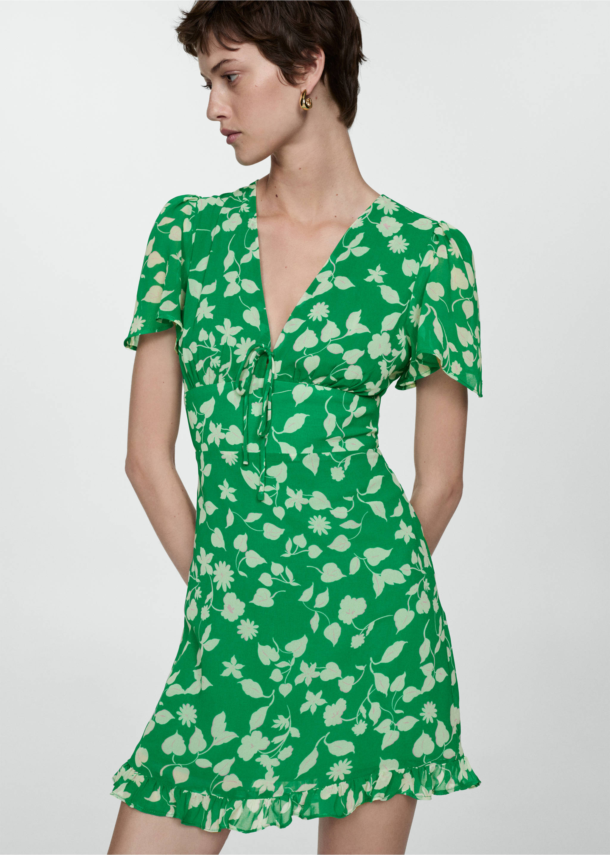 Printed short dress - Medium plane, Green. Ref: 77032926-00.