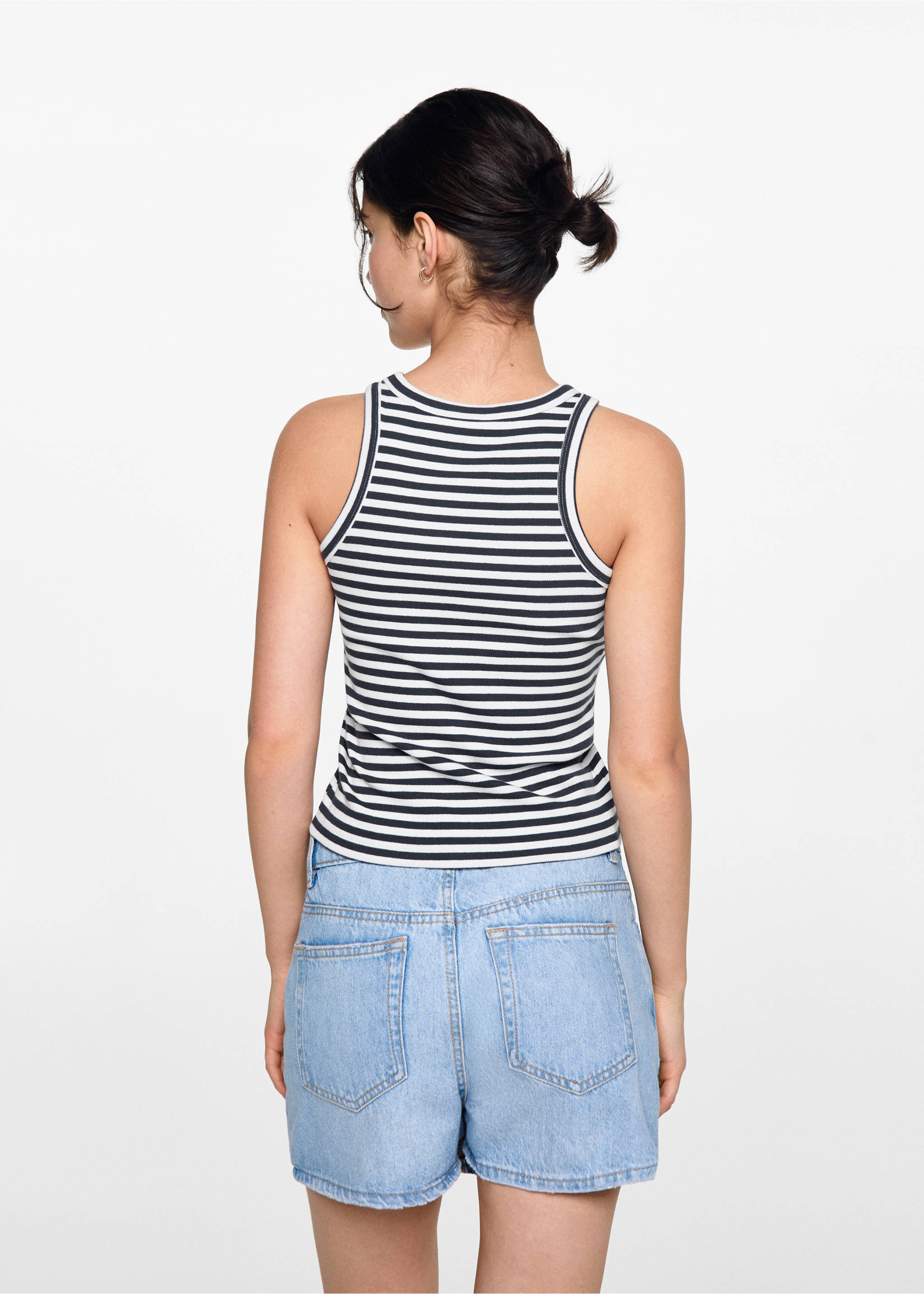 Ribbed cotton-blend top - Reverse of the article, Dark Navy. Ref: 77032936-00.