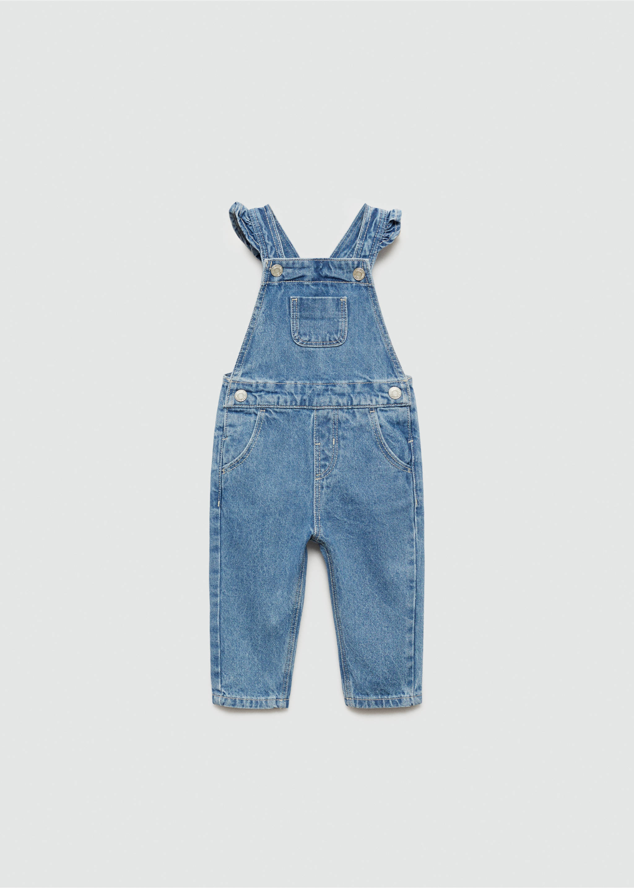 Salopette denim à volants - Article sans modèle, Bleu moyen. Ref: 77033260-00.