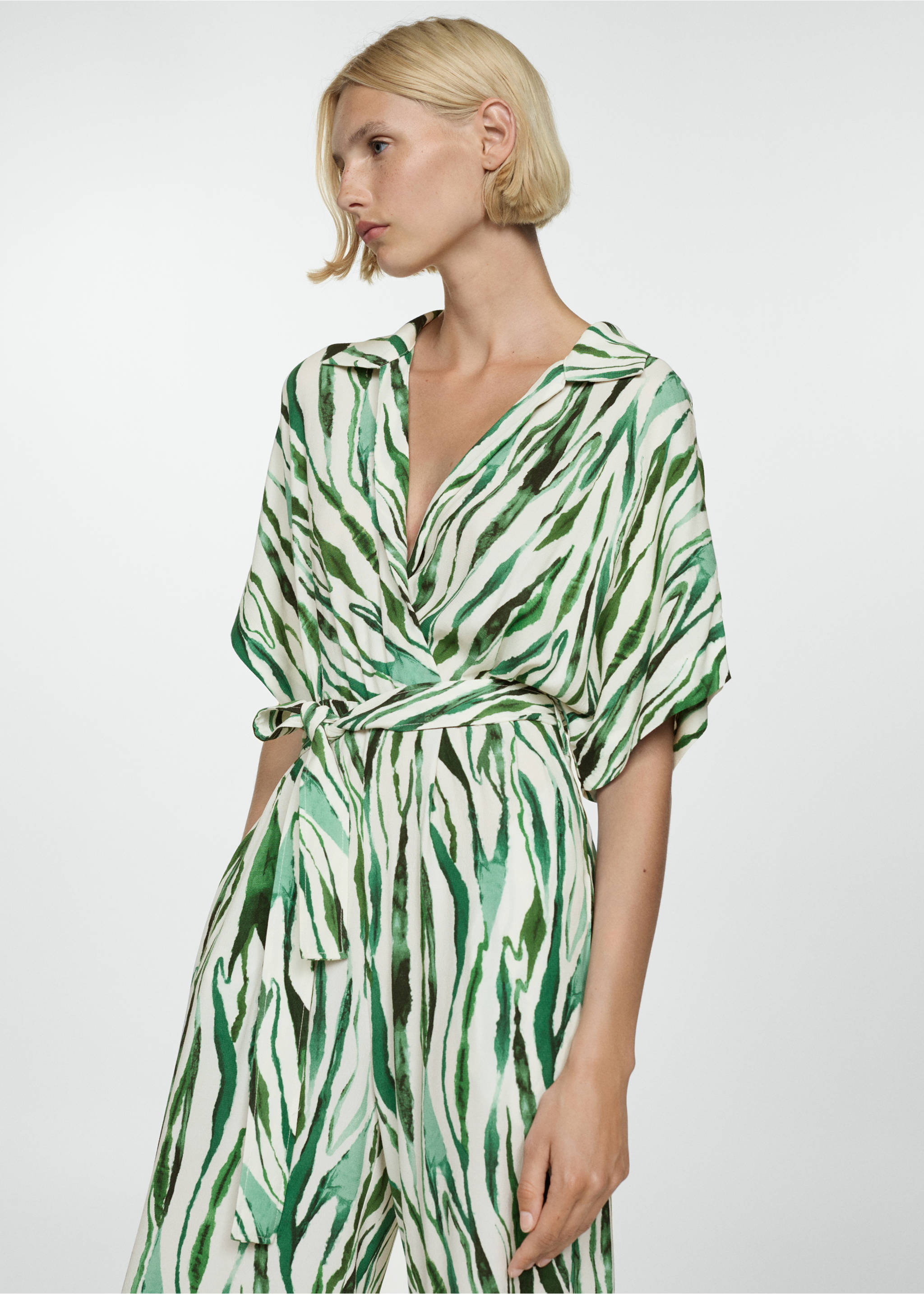 Printed jumpsuit with bow - Medium plane, Off White. Ref: 77033295-00.