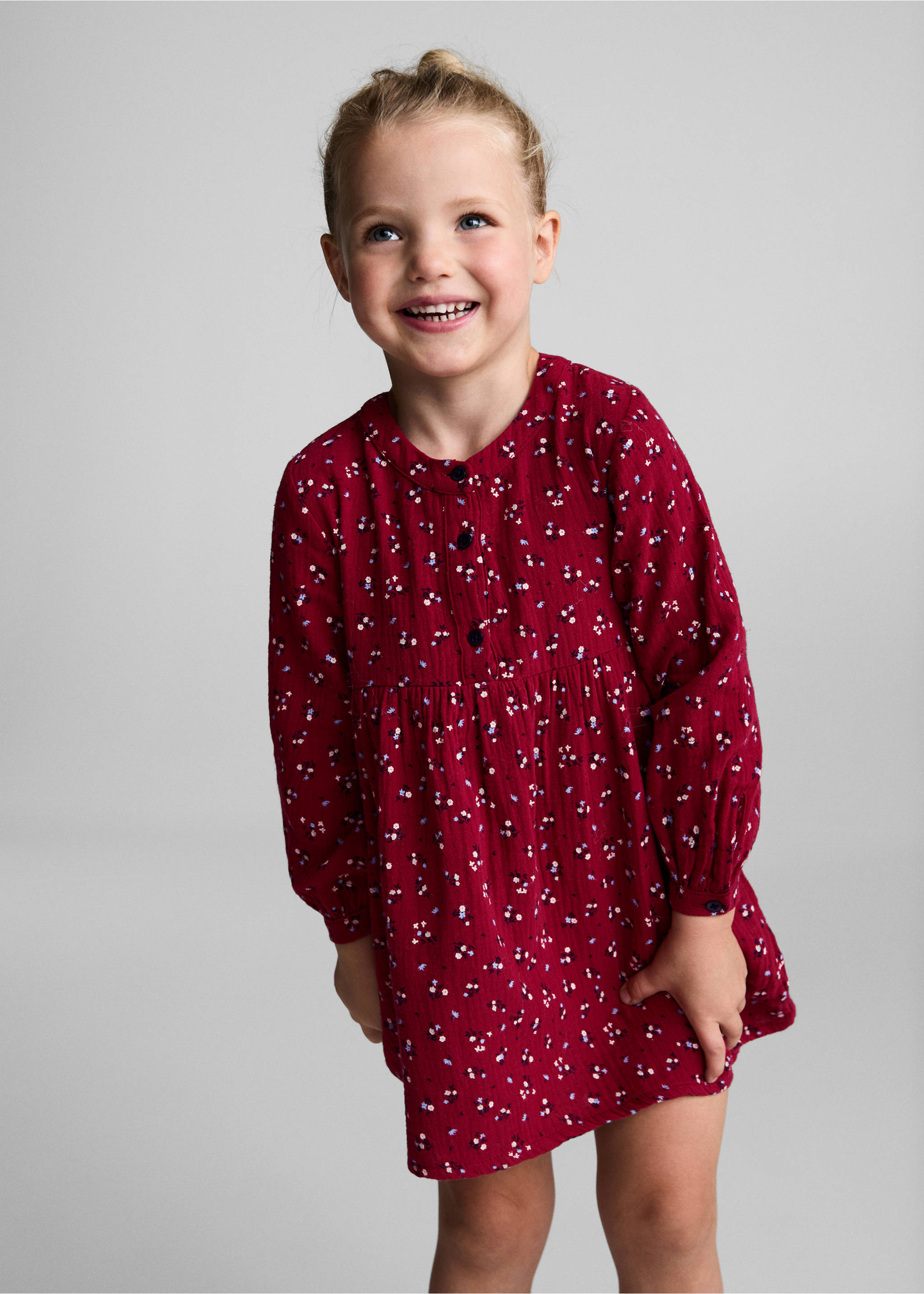 Flowers cotton dress - Medium plane, Red. Ref: 77033296-00.