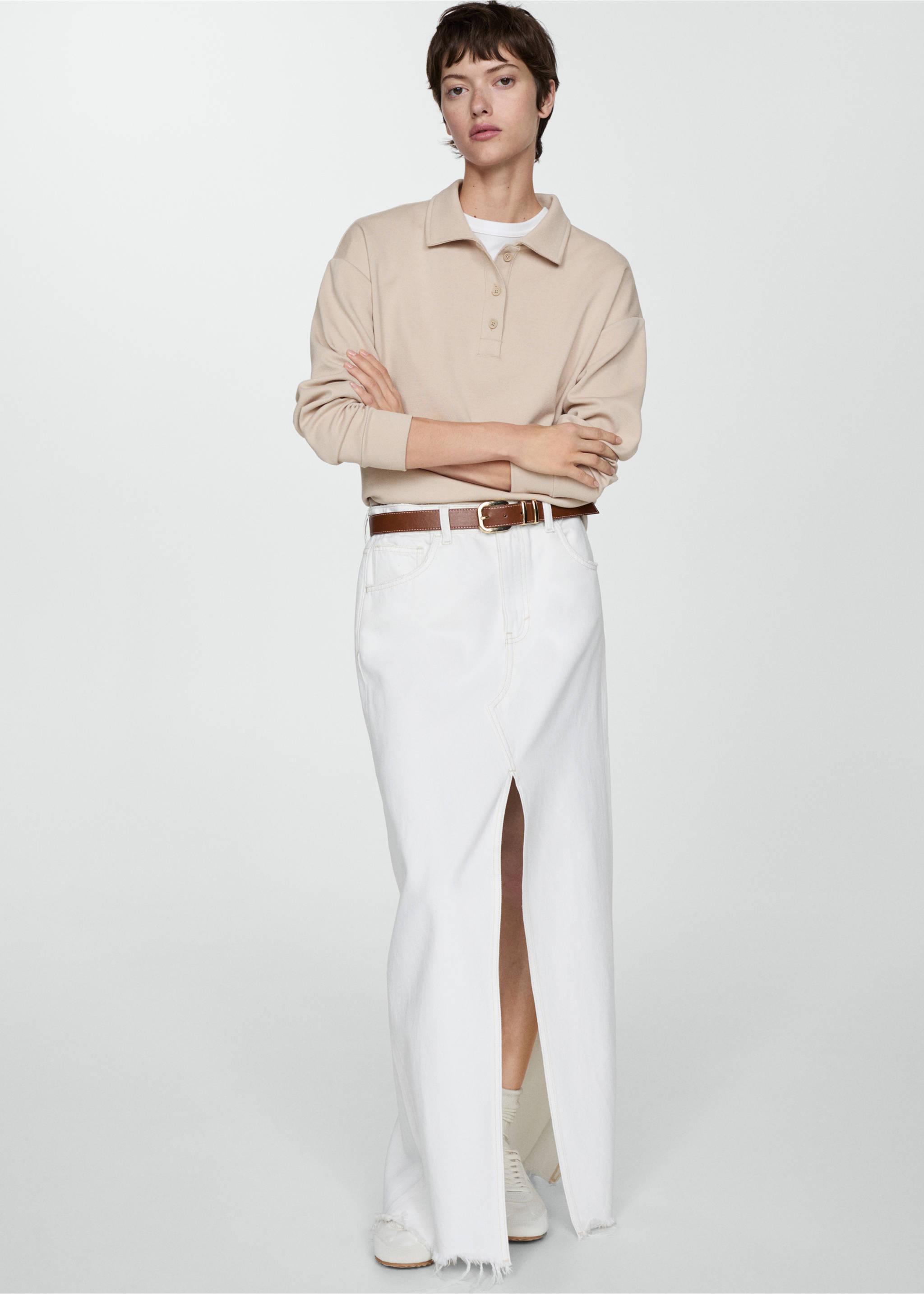 Polo-neck sweatshirt - Details of the article 2, Beige. Ref: 77034021-00.