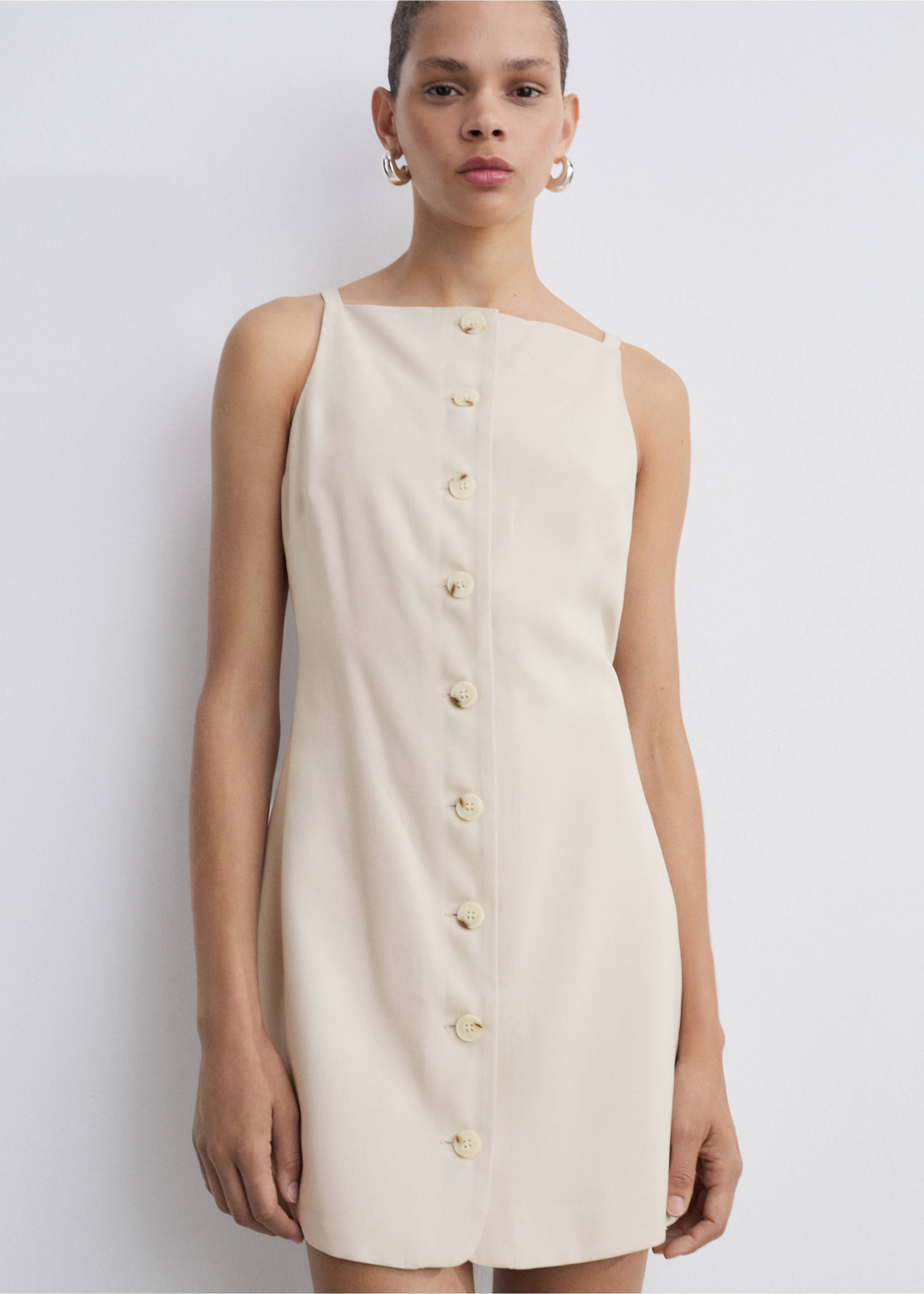 Short buttoned dress - Medium plane, Ecru. Ref: 77034029-00.