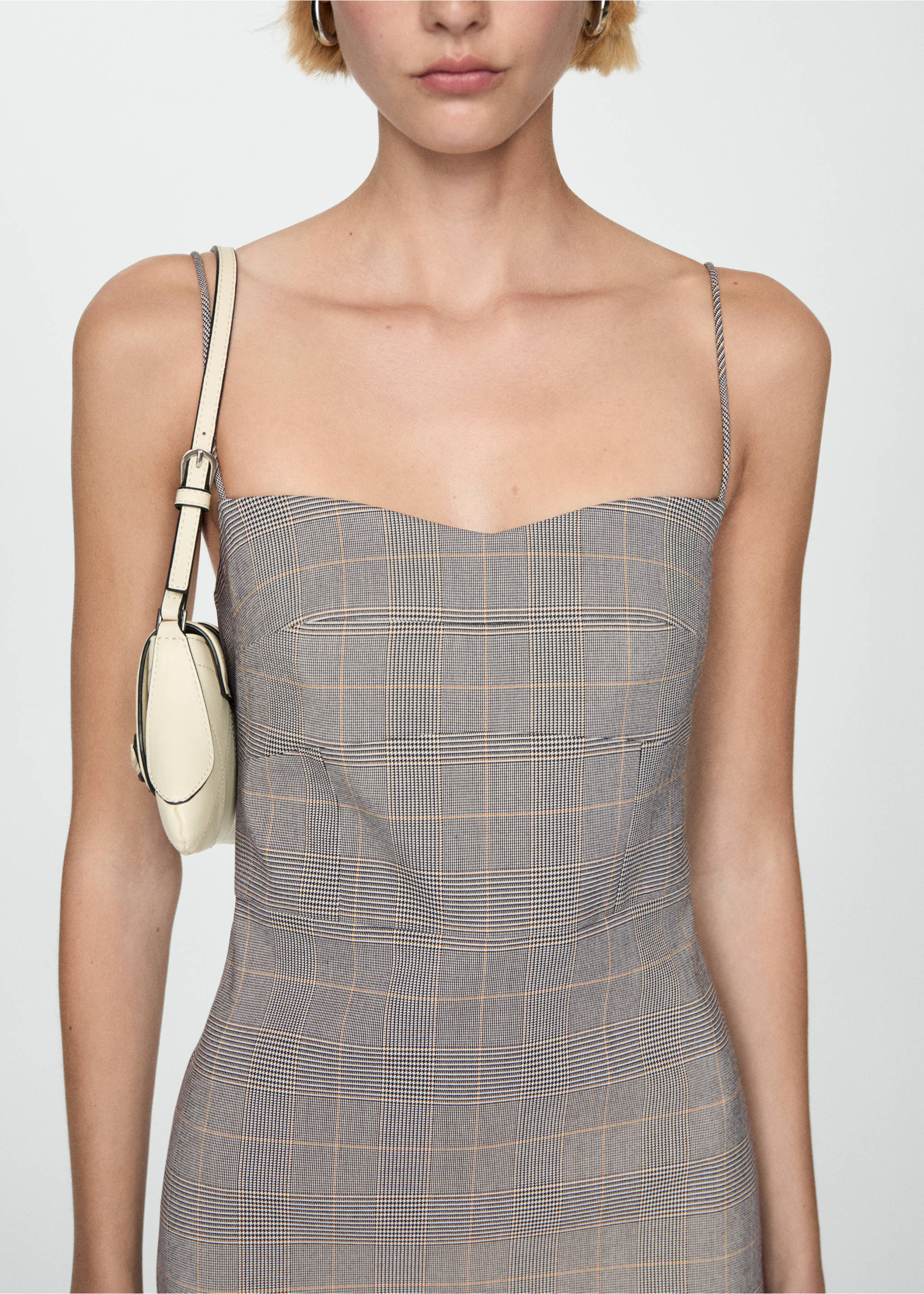 Check short dress - Details of the article 1, Grey. Ref: 77034031-00.