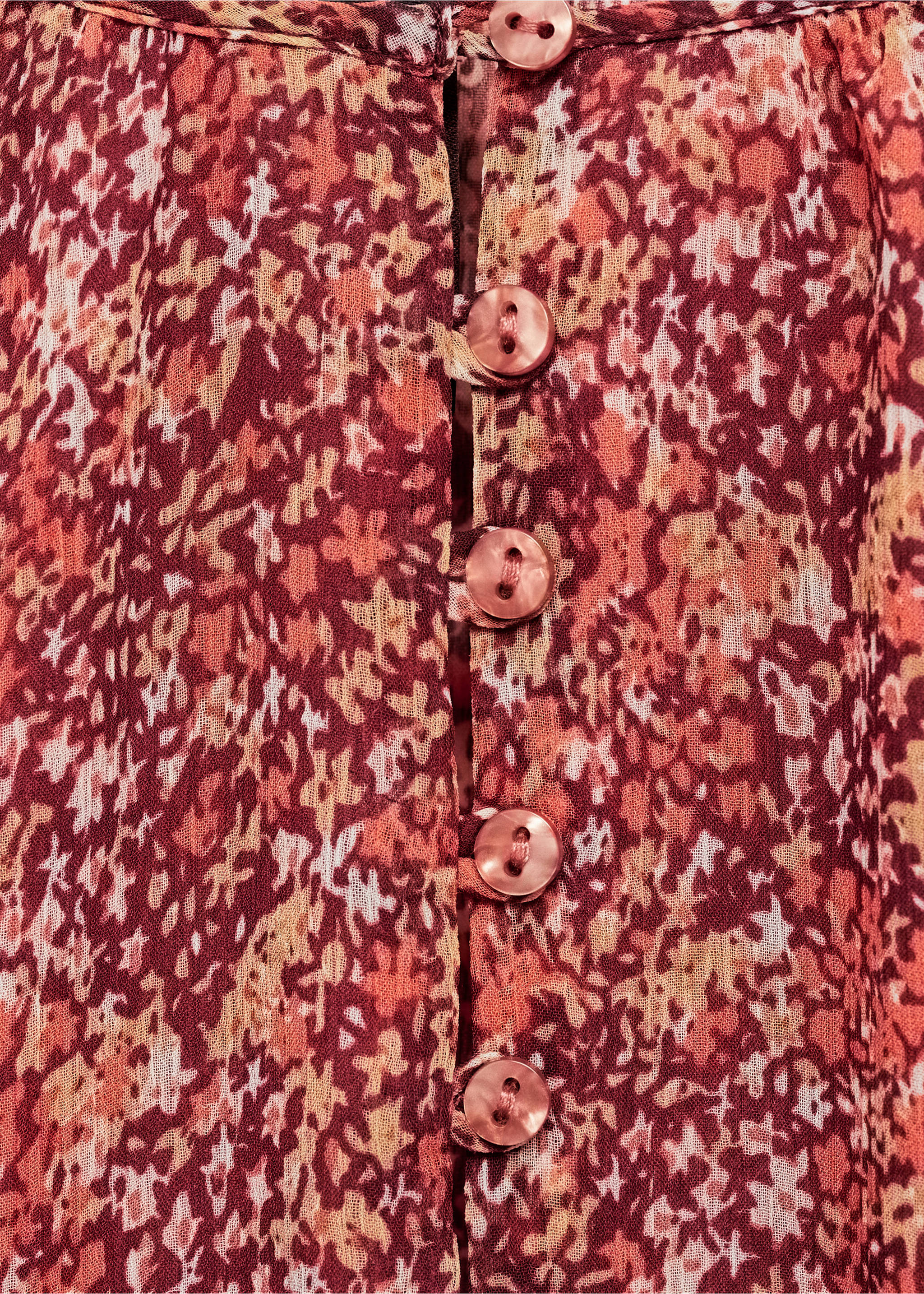 Korte jurk met bloemetjesprint - Detail van het artikel 0, Kersenrood. Ref: 77034034-00.