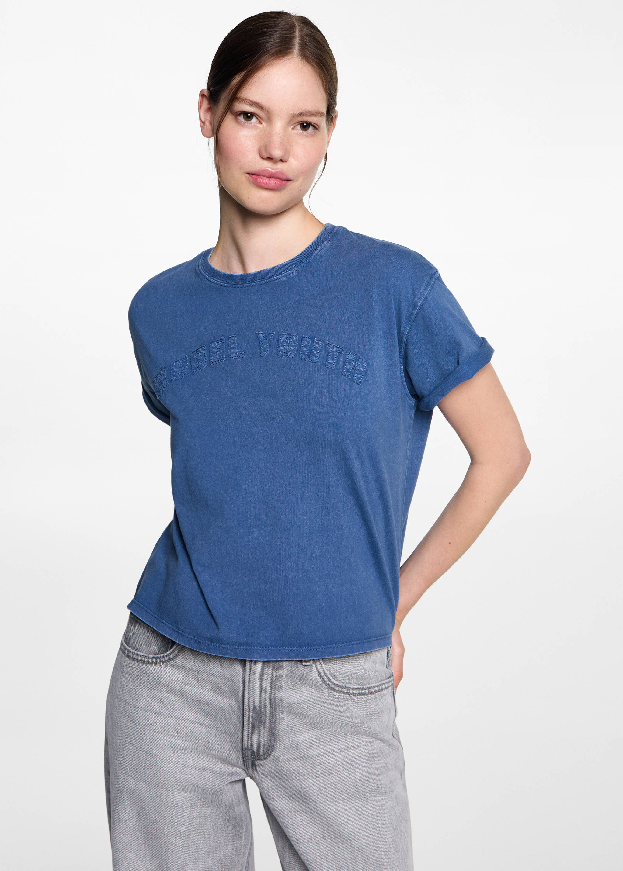 Embroidered message T-shirt - Medium plane