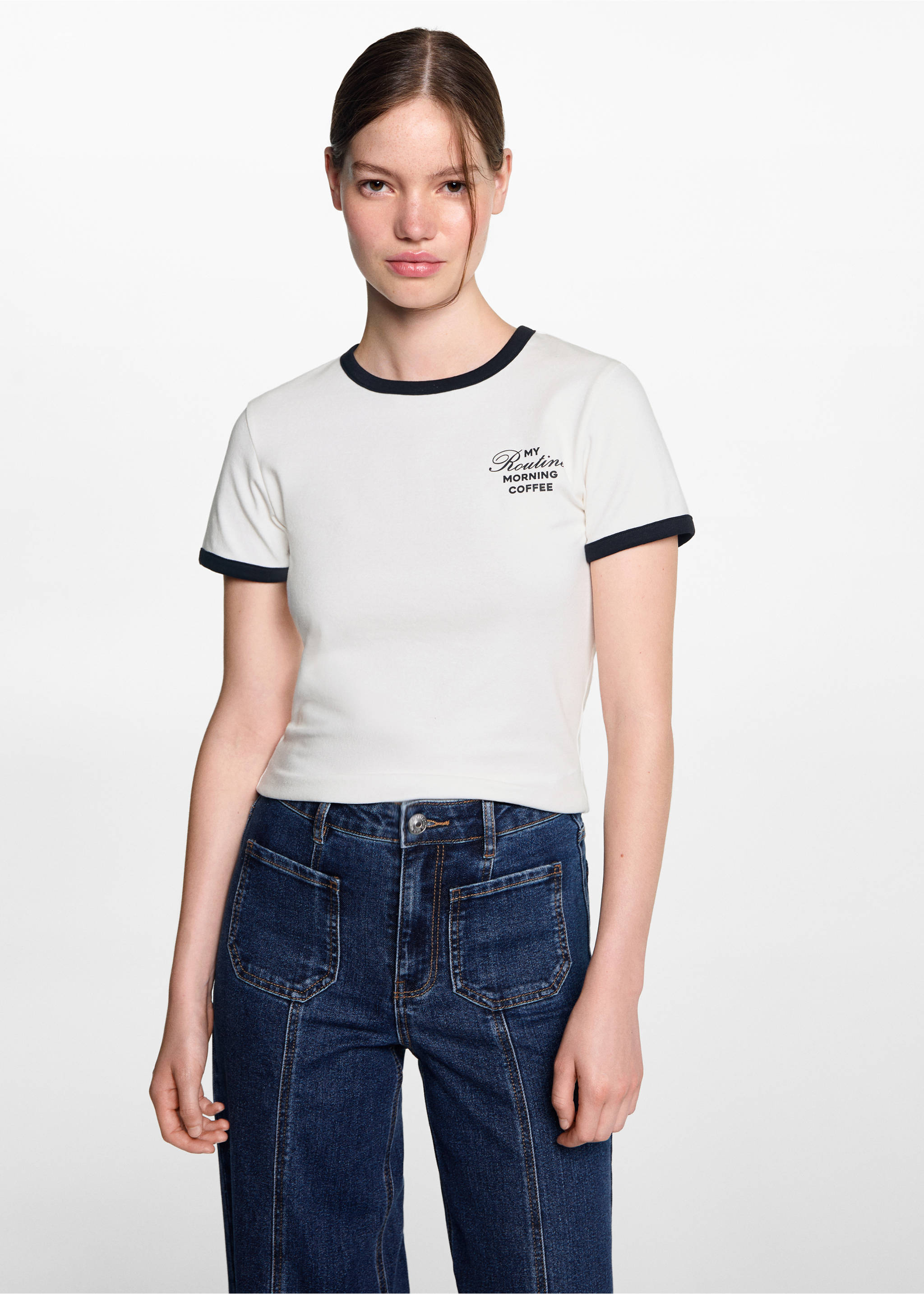 Contrast print T-shirt - Medium plane, Off White. Ref: 77034049-00.