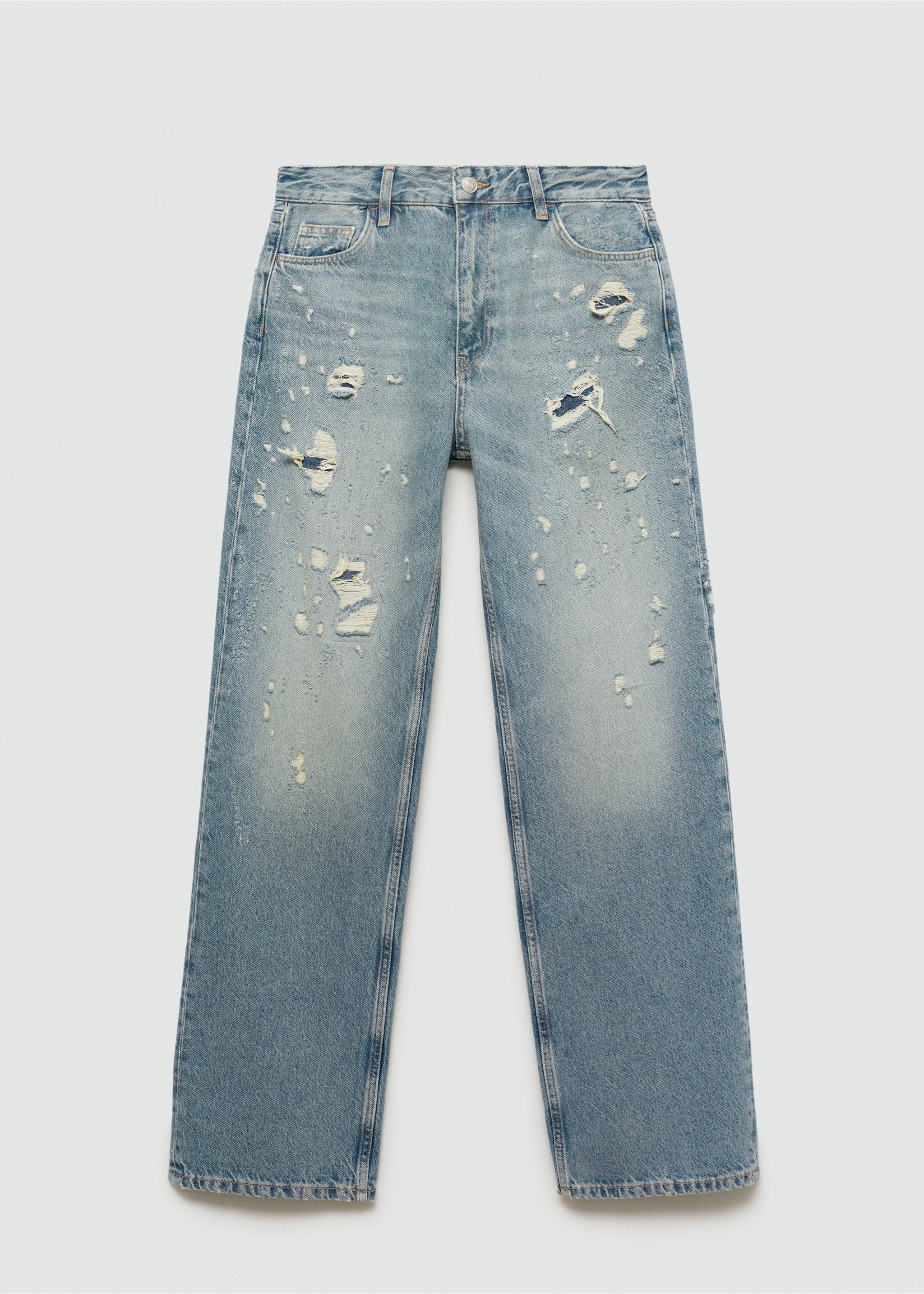 Ripped straight jeans - Article without model, Medium Blue. Ref: 77034065-00.