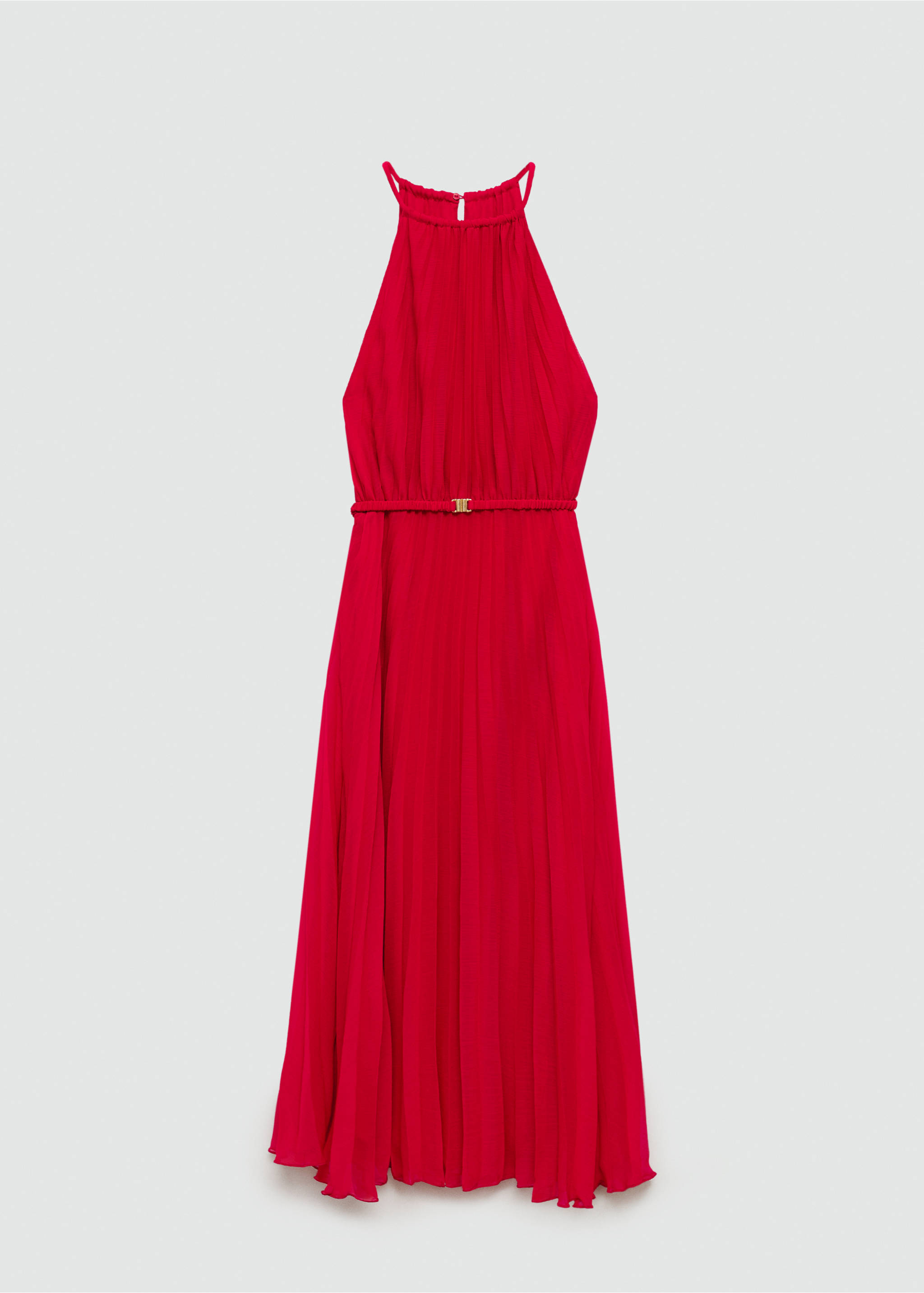 Belt pleated dress - Article without model, Red. Ref: 77034070-00.