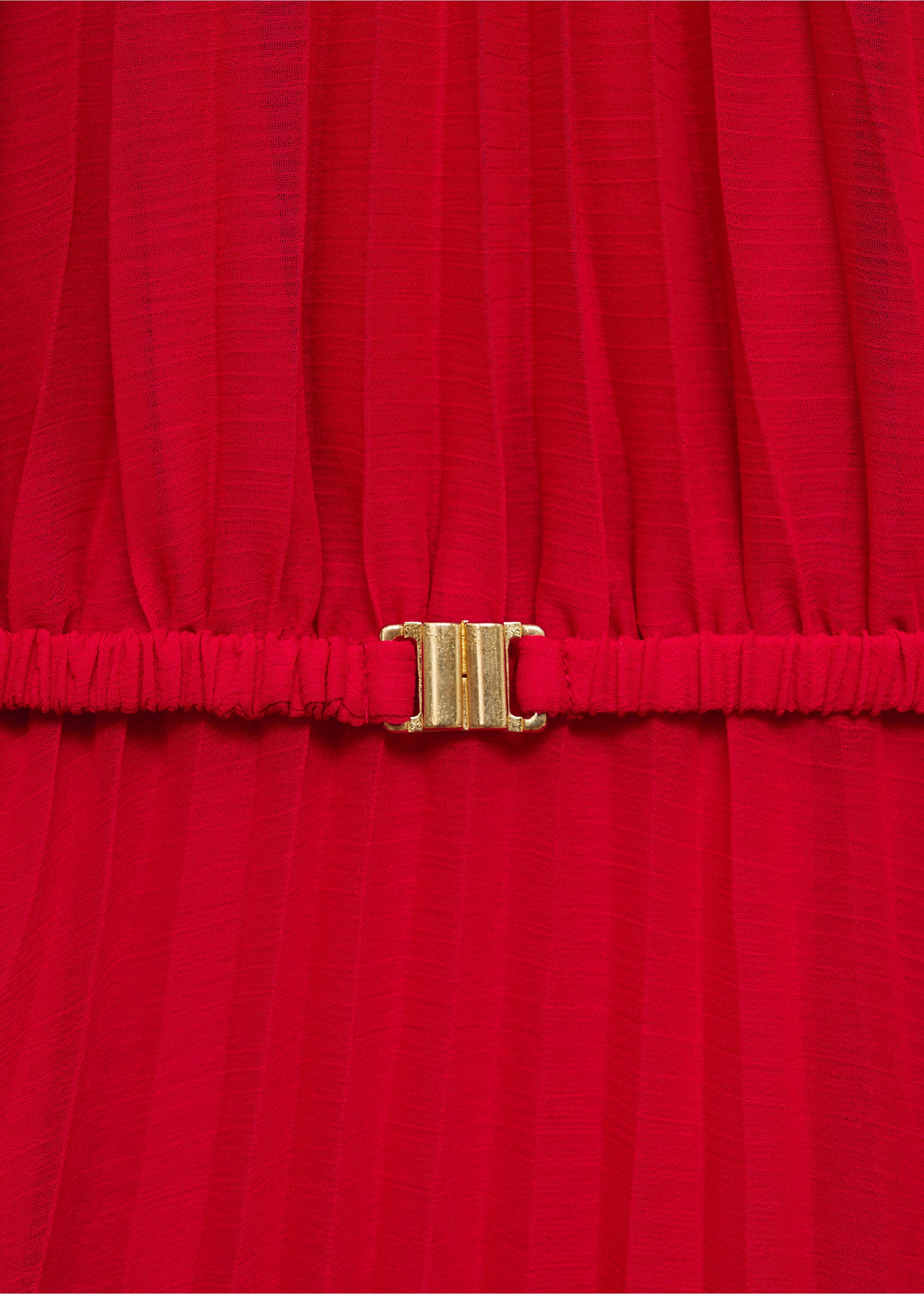 Belt pleated dress - Details of the article 0, Red. Ref: 77034070-00.